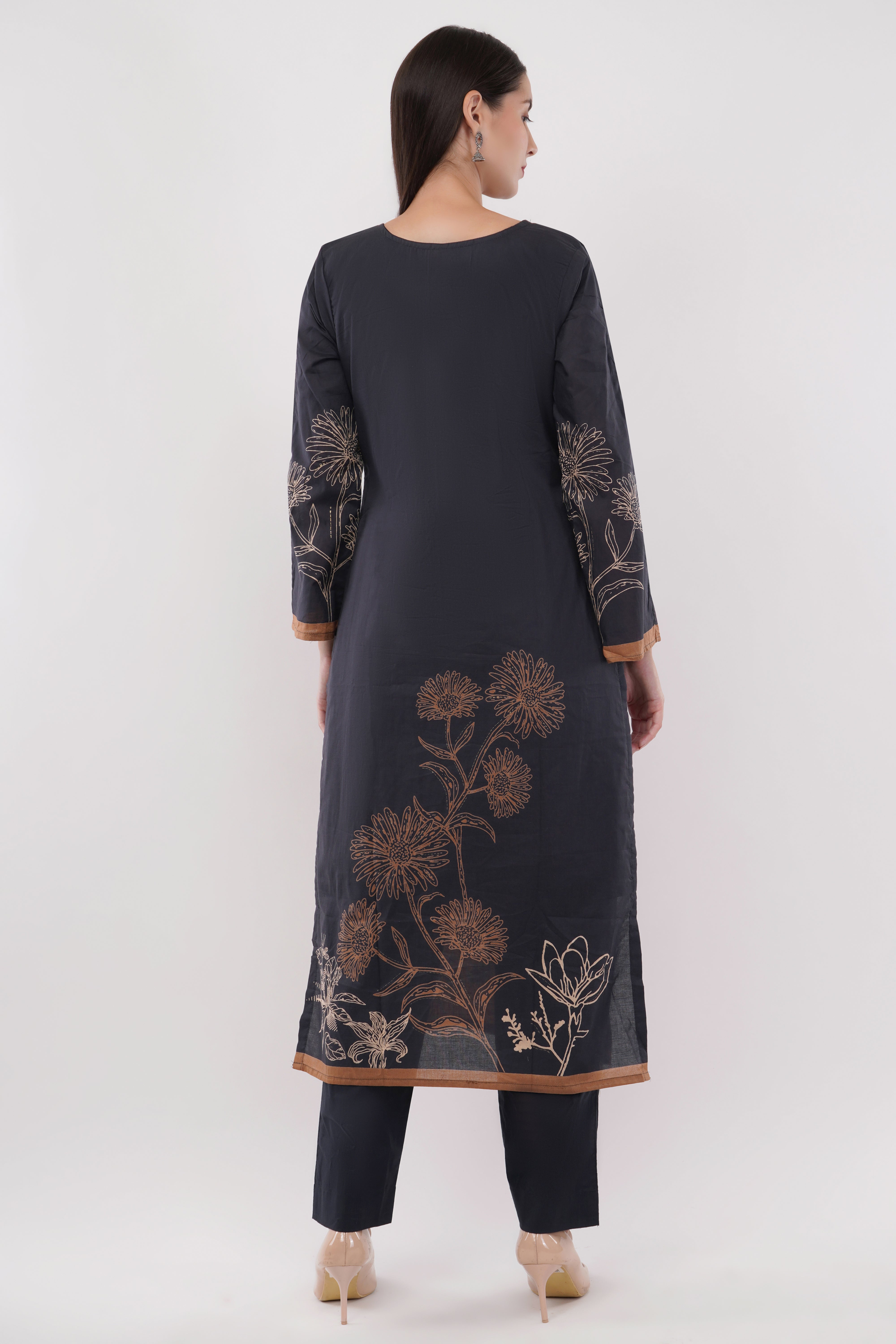 Printed & Embroidered Black Suit Set - Set Of 3
