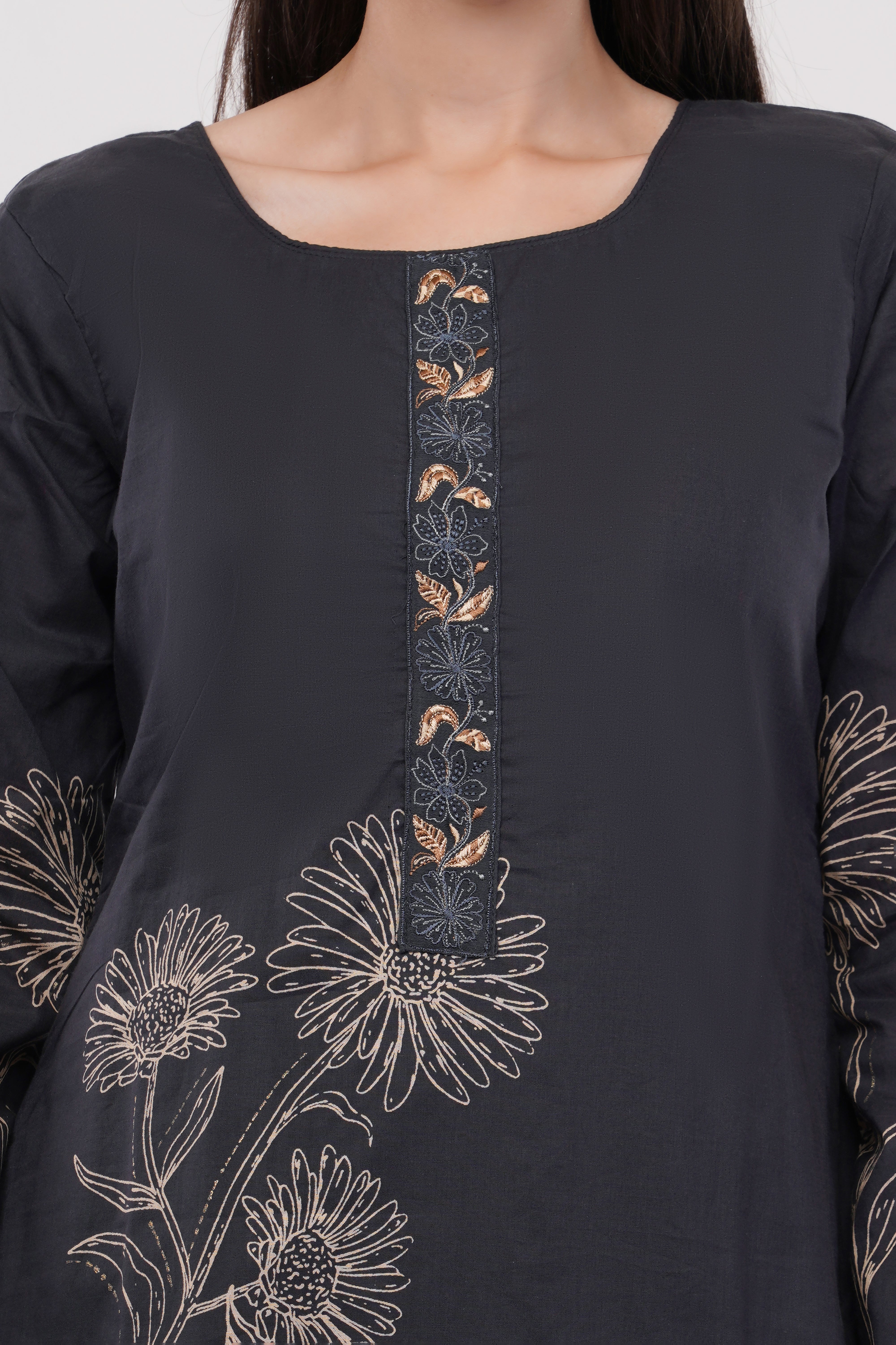 Printed & Embroidered Black Suit Set - Set Of 3