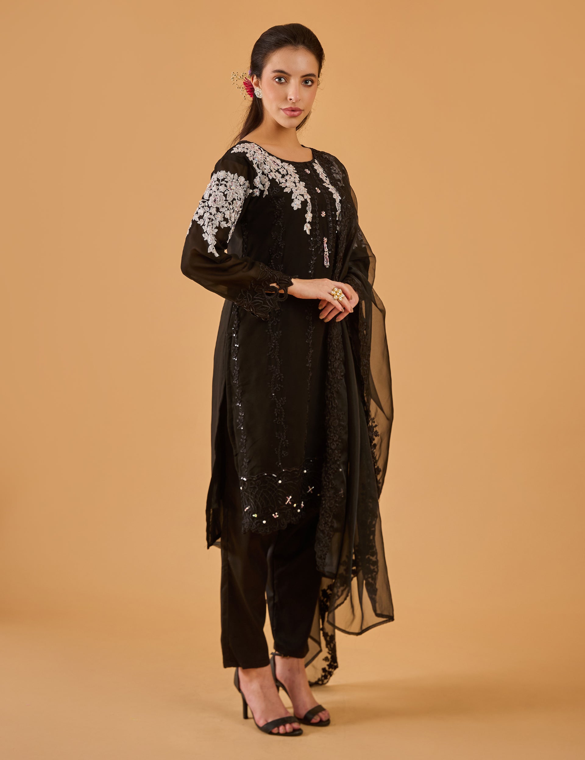 dhartii Classic Black Georgette Kurta Set