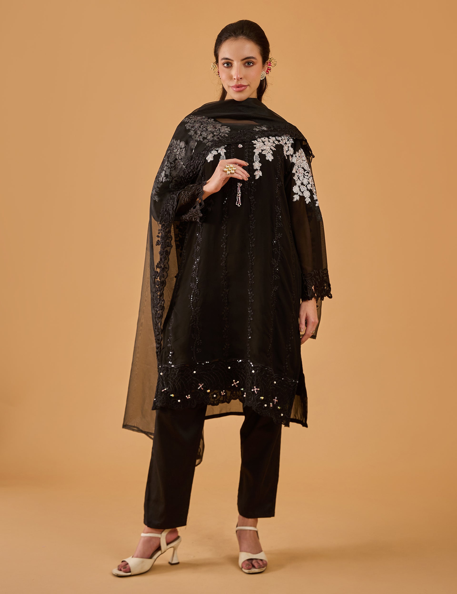 dhartii Classic Black Georgette Kurta Set