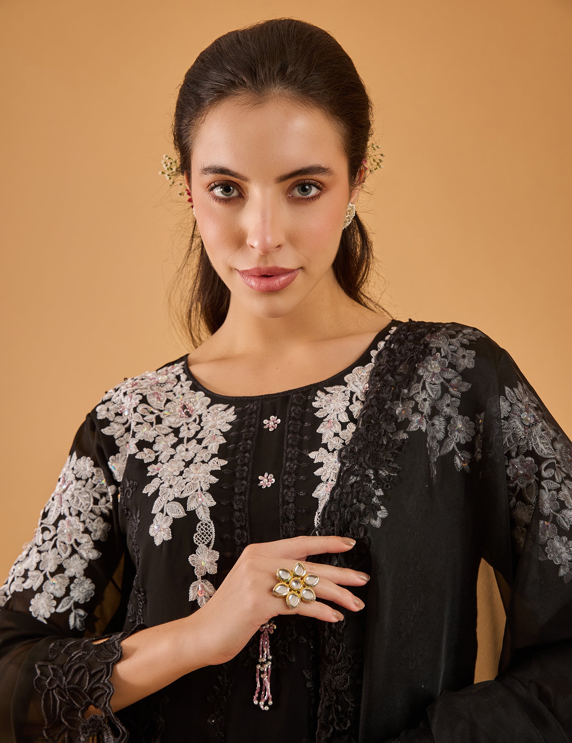 dhartii Classic Black Georgette Kurta Set