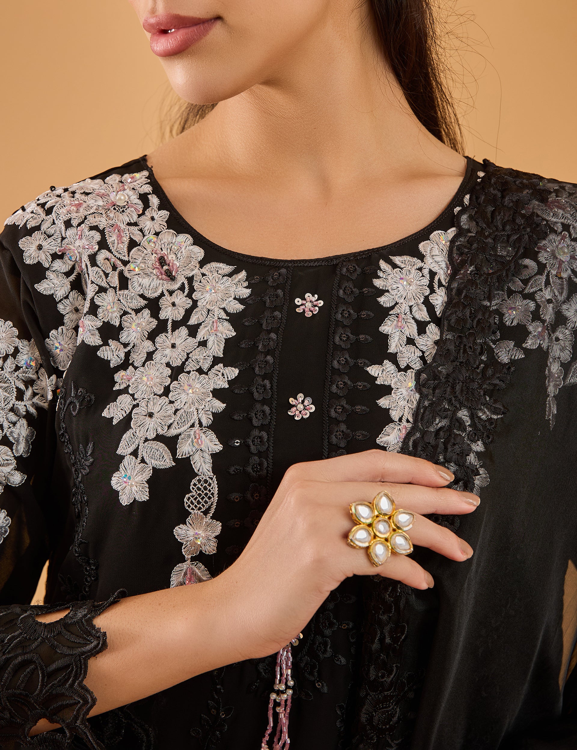 dhartii Classic Black Georgette Kurta Set
