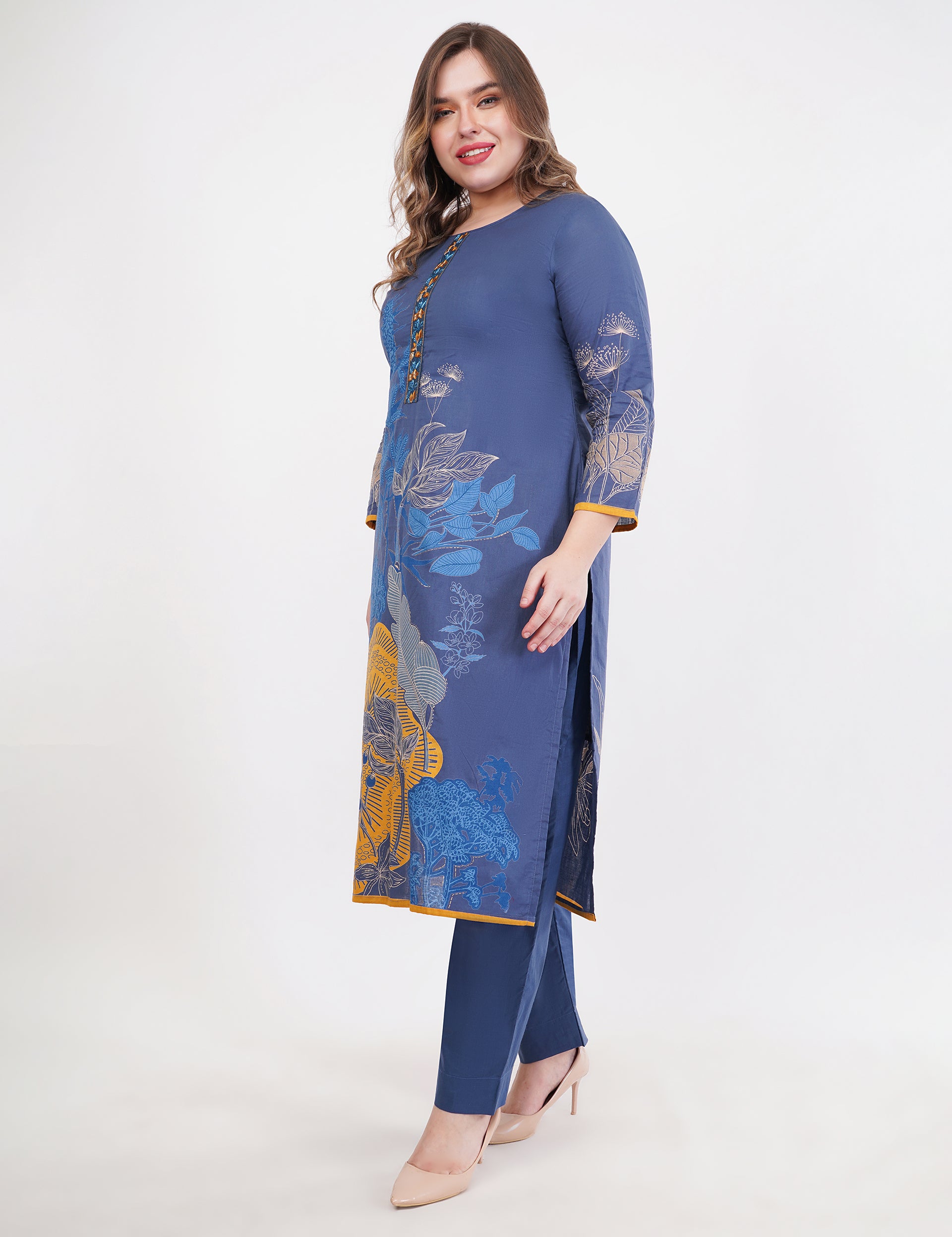 Printed & Embroidered Blue Suit Set - Set Of 3