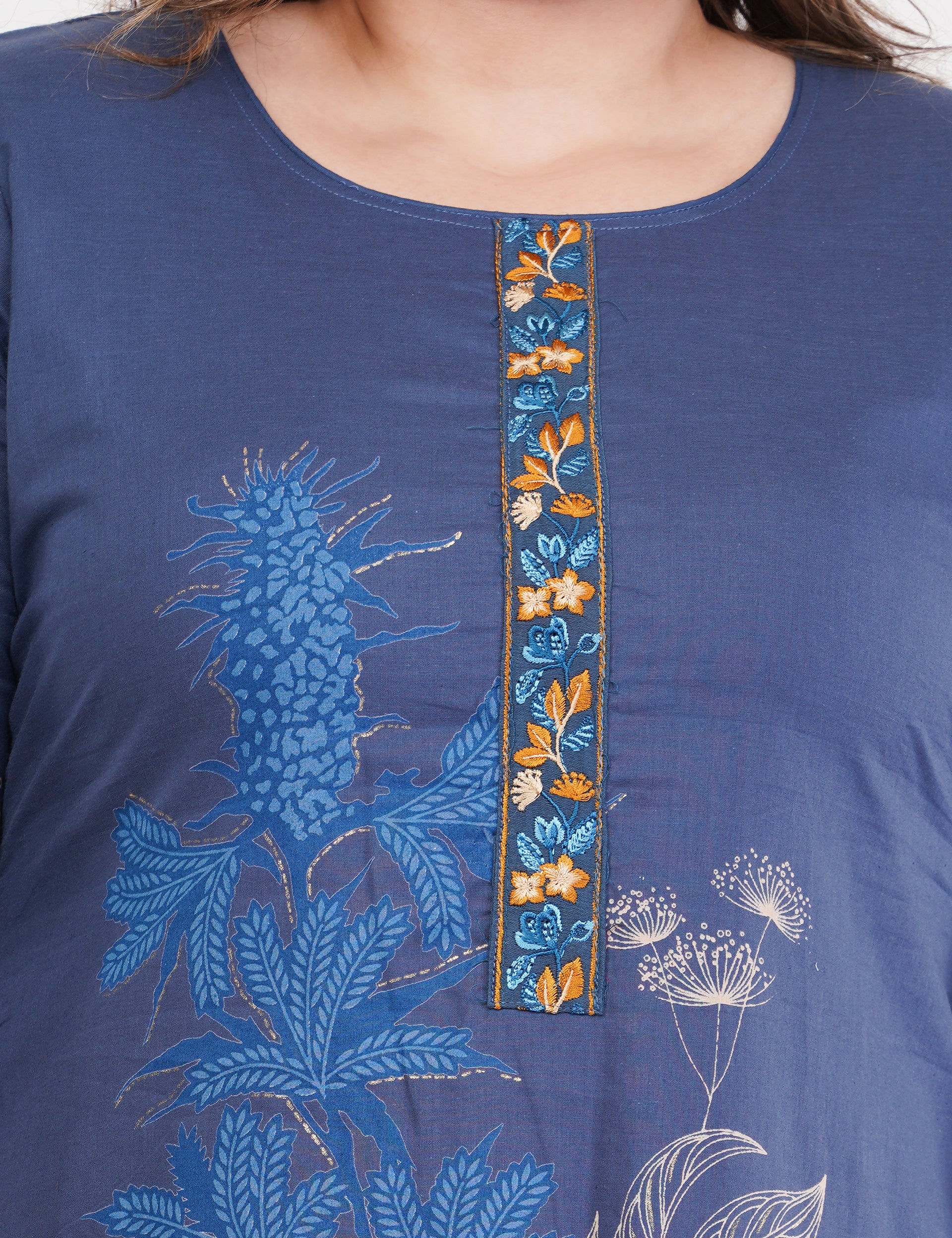 Printed & Embroidered Blue Suit Set - Set Of 3