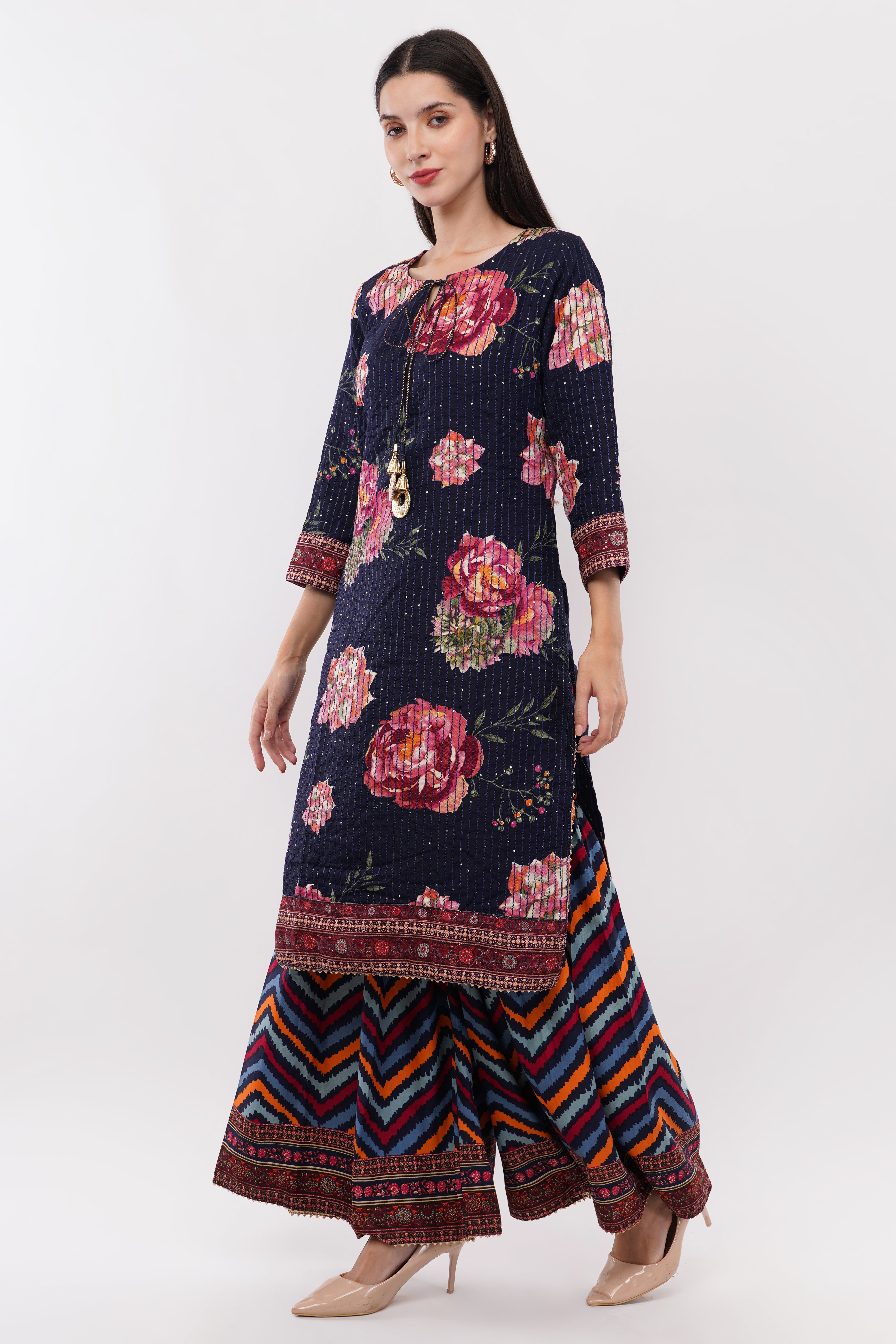 Rayon Suit With Flared Sharara Pants - Set Of 3