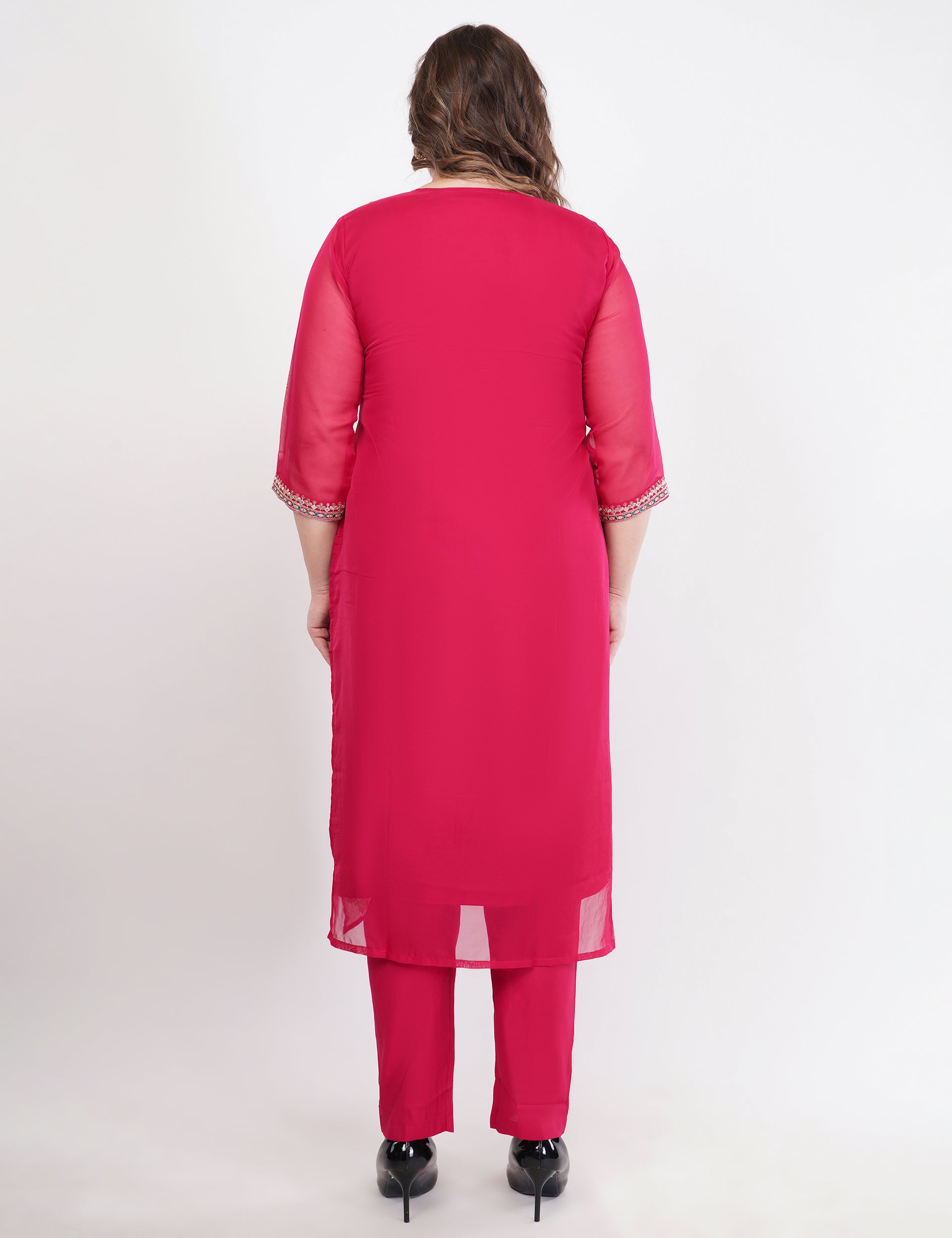 Magenta Embroidered Suit Set - Set Of 3