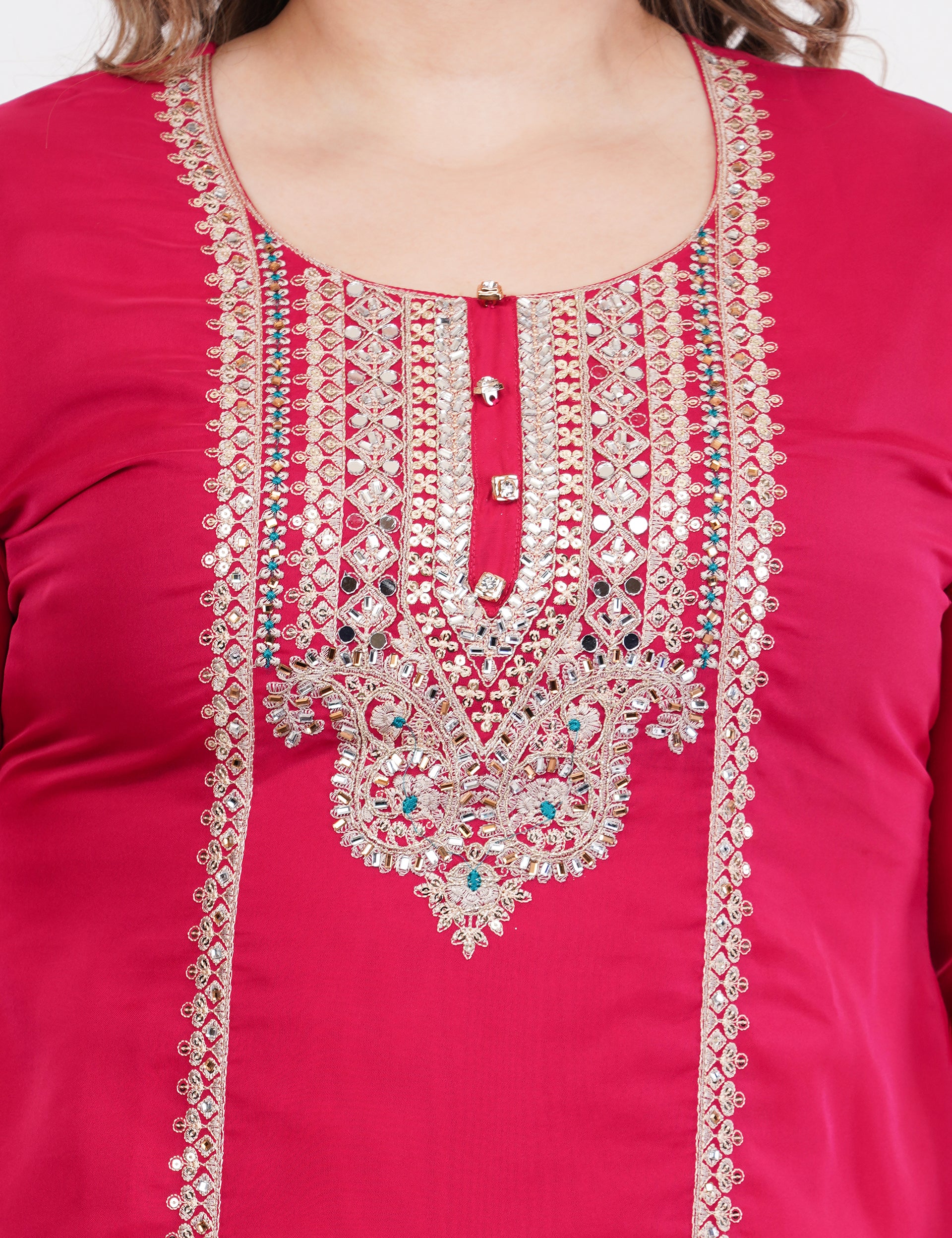 Magenta Embroidered Suit Set - Set Of 3