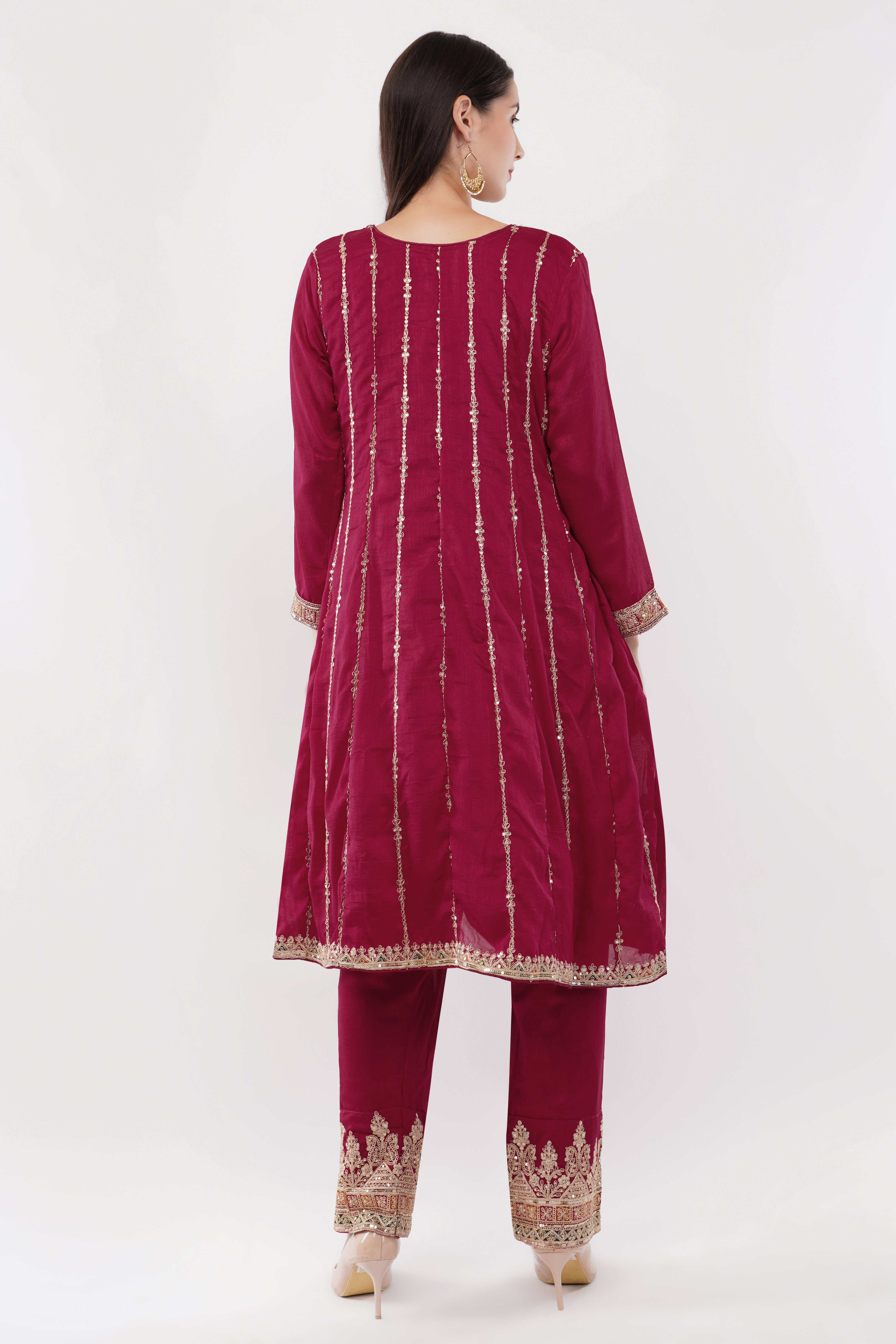 Embroidered Suit With Salwar Pants & Dupatta - Set Of 3