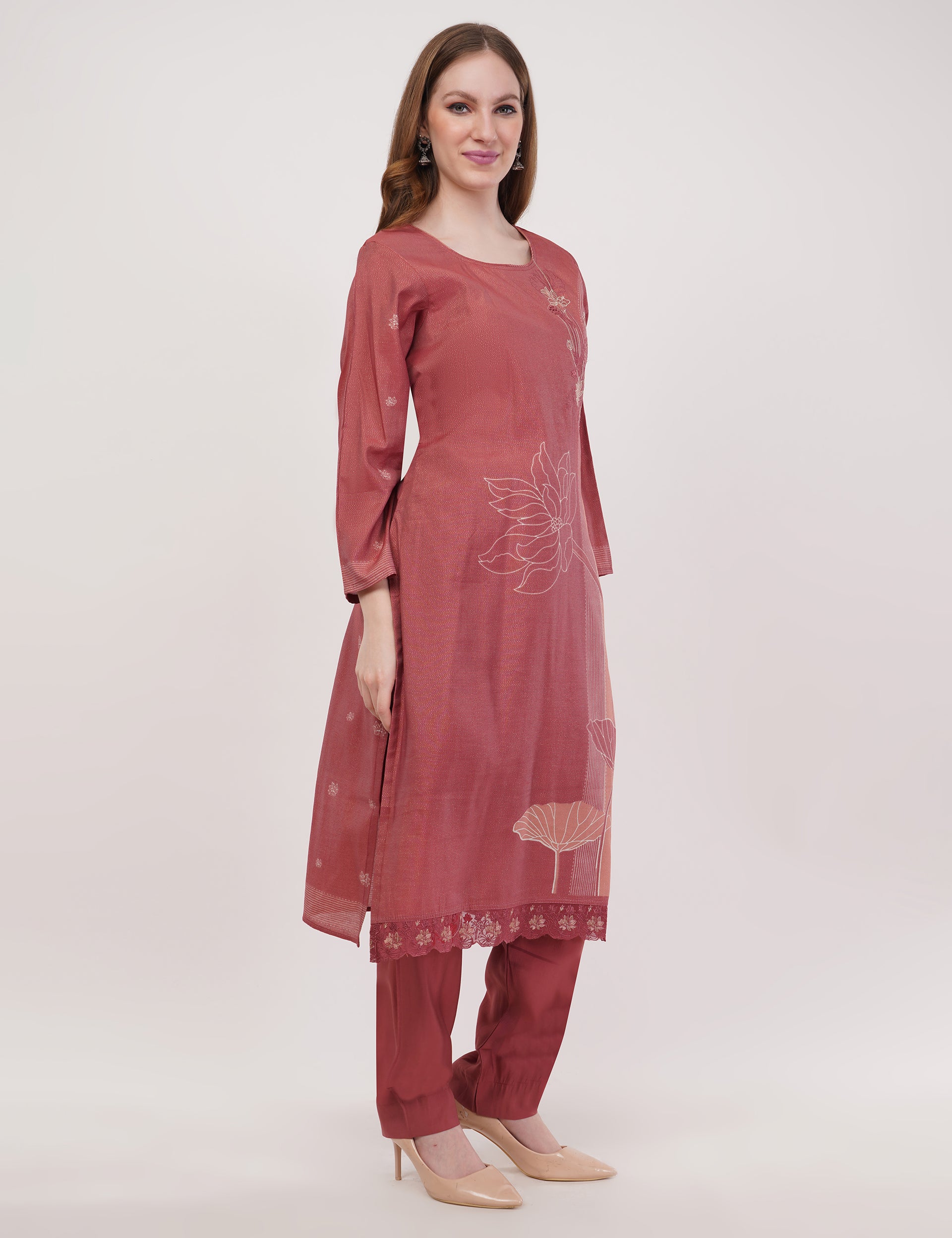 Maroon Abstract Printed Suit Set - Set Of 3
