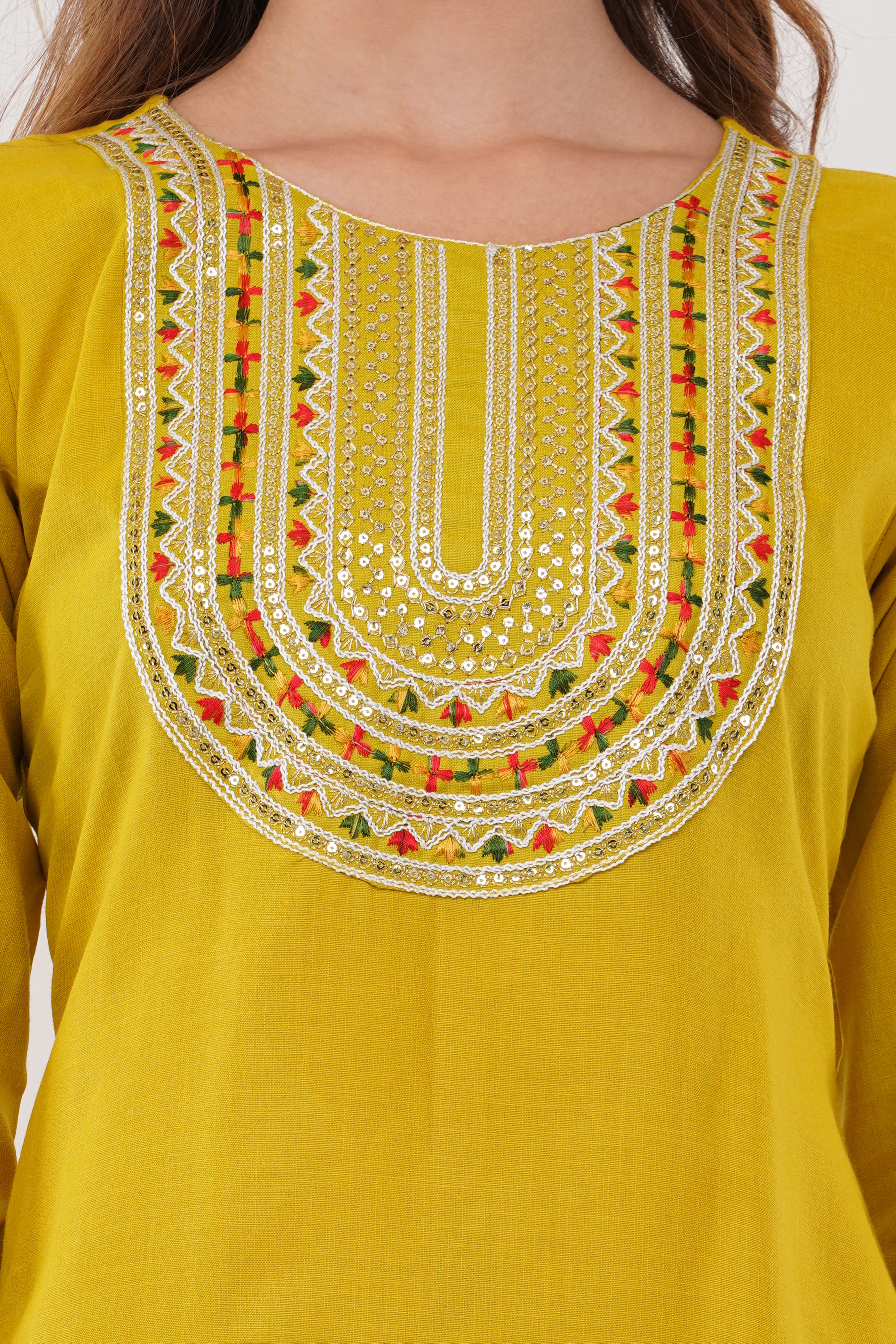Mustard Cotton Blend Straight Suit - Set Of 3