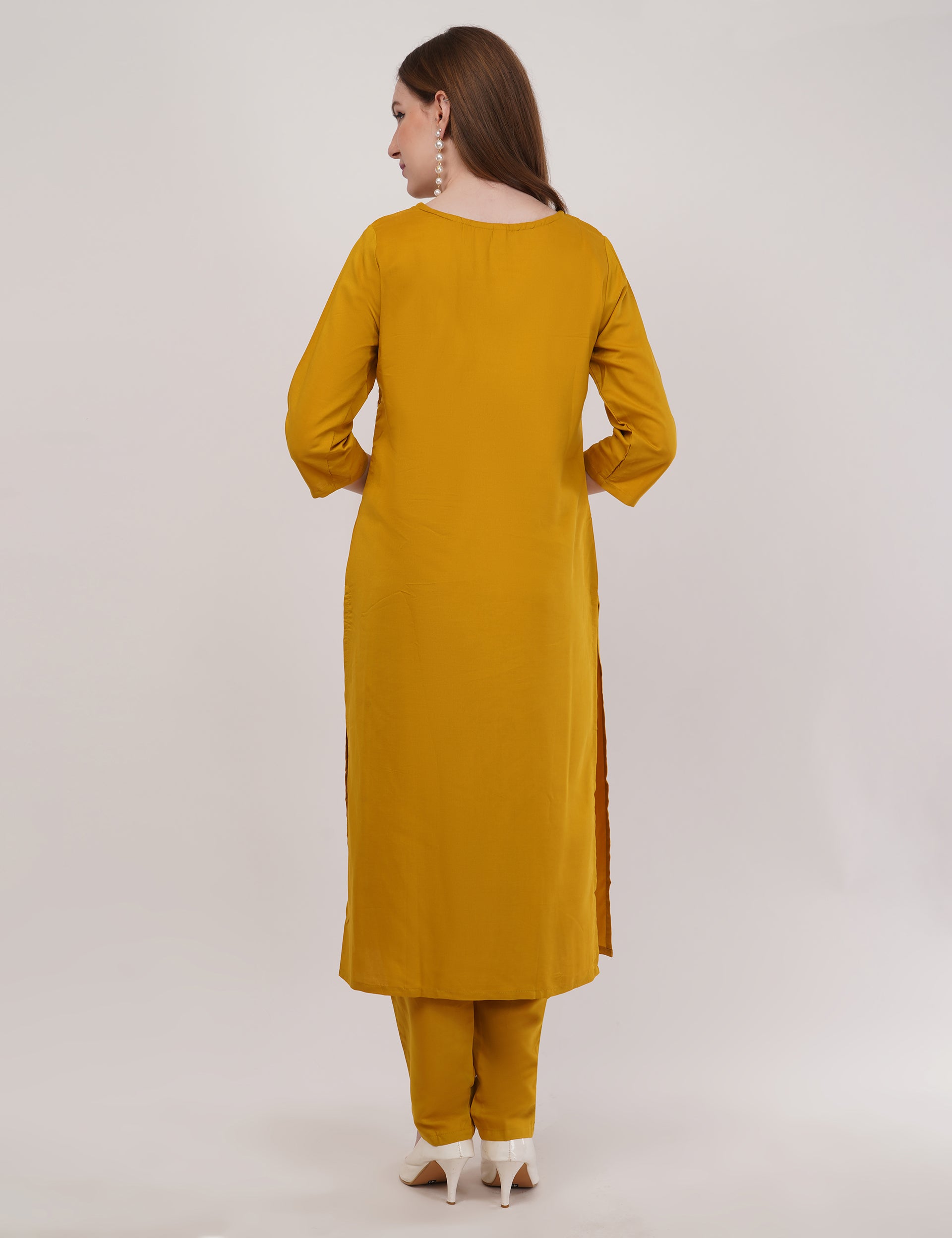Mustard Viscose With Printed Dupatta - Set Of 3