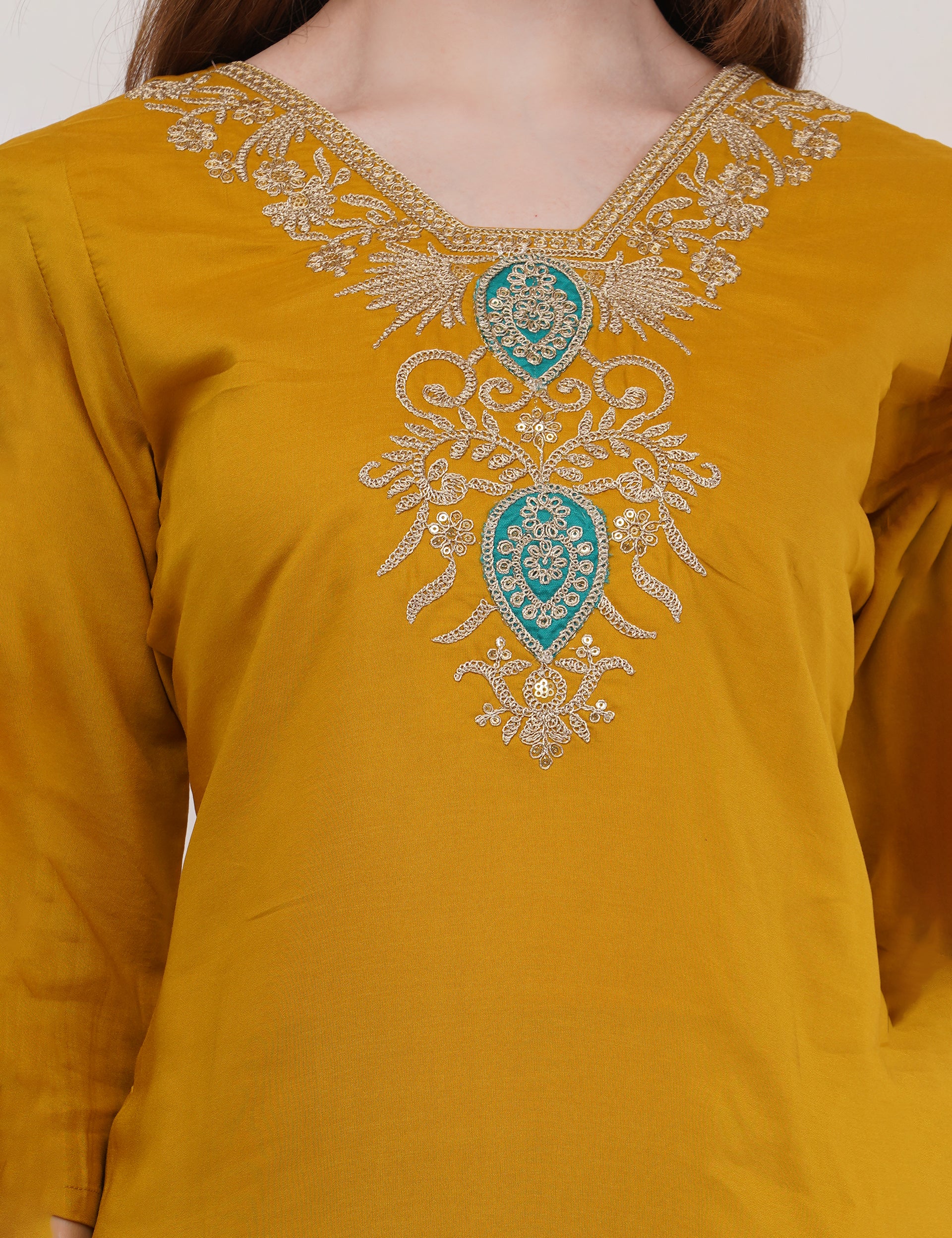 Mustard Viscose With Printed Dupatta - Set Of 3