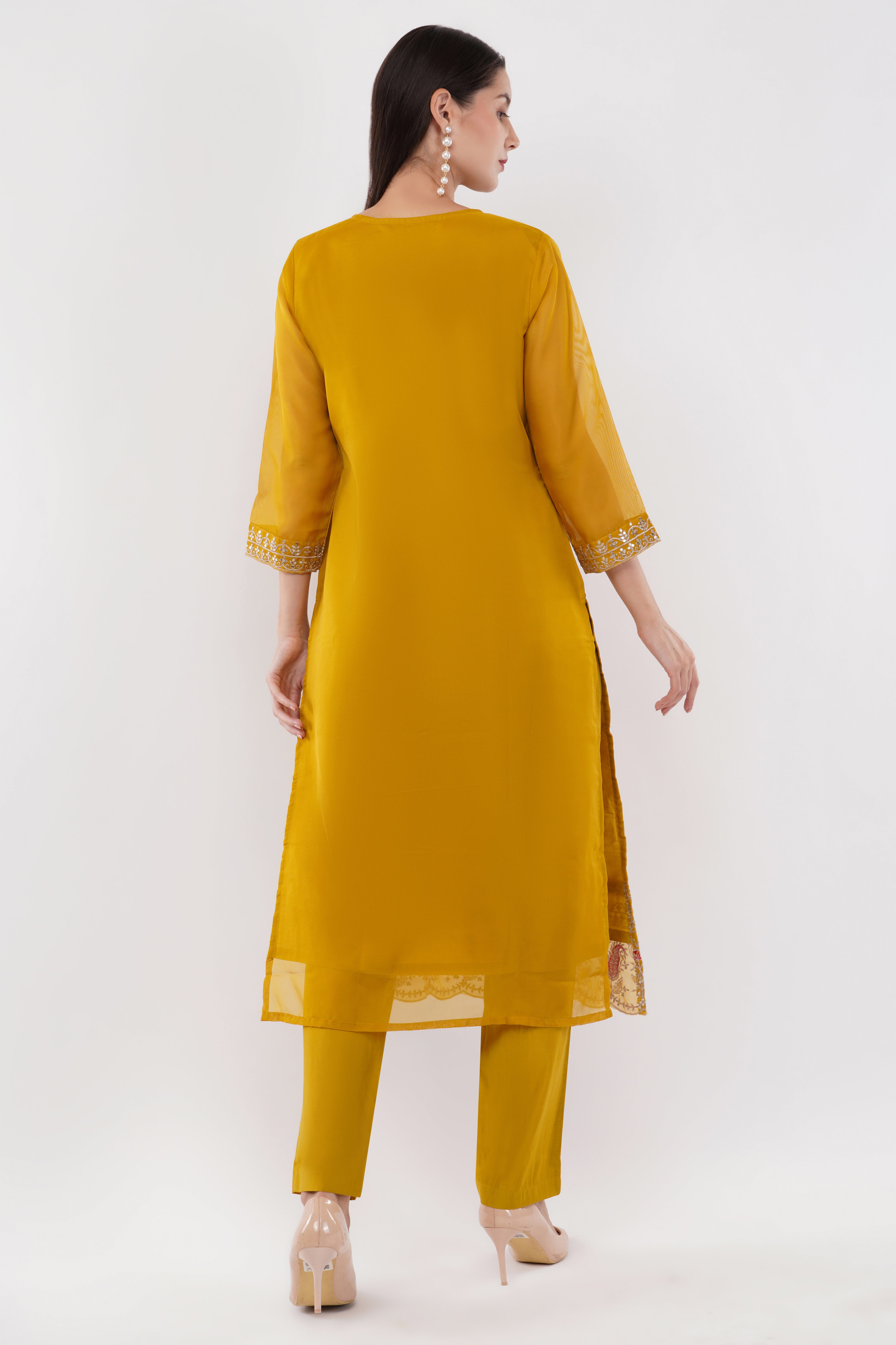 Mustard Embroidered Suit Set - Set Of 3