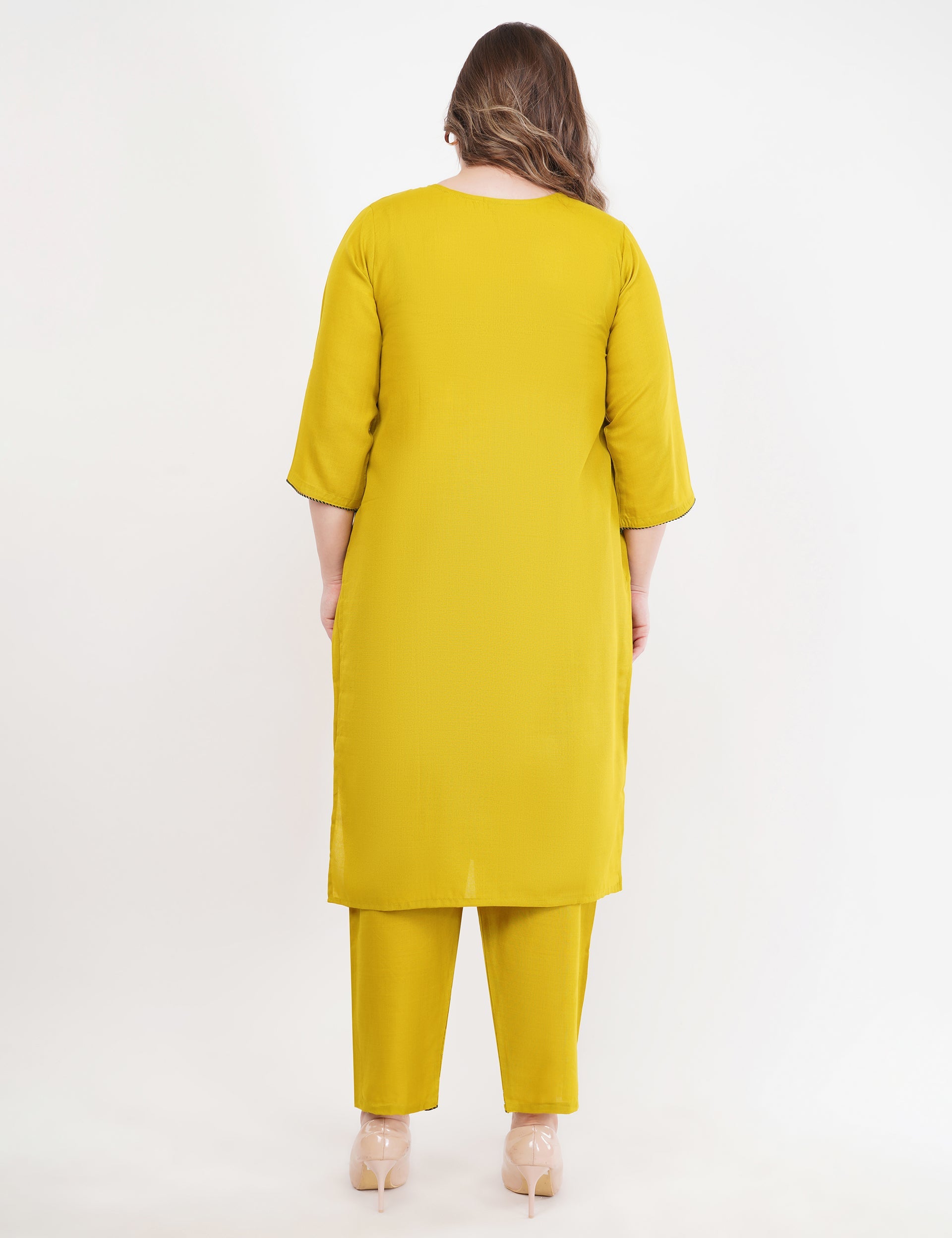 Mustard Cotton Fabric Suit Set With Embroidered Yoke - Set Of 3