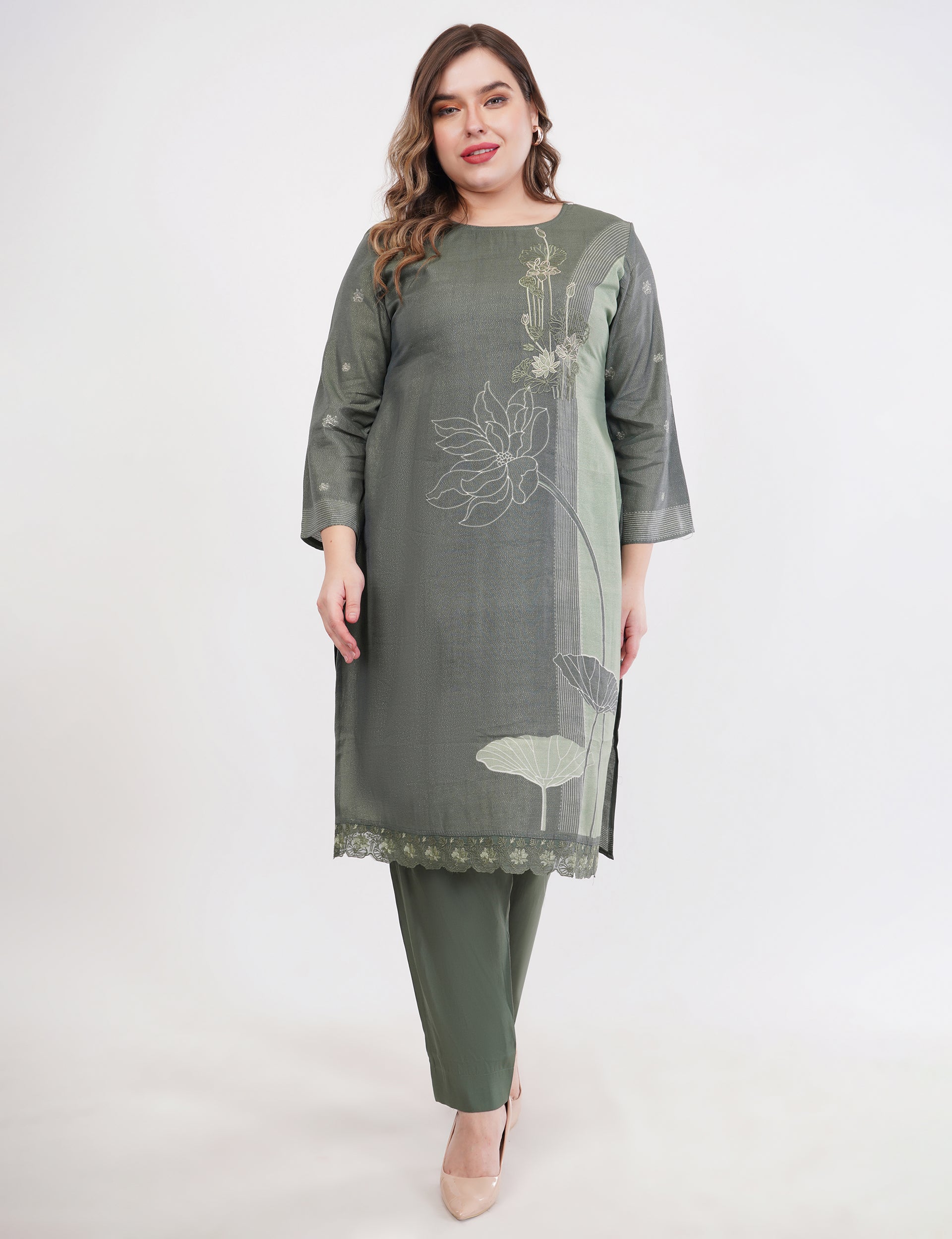 Olive Green Abstract Printed Suit Set - Set Of 3