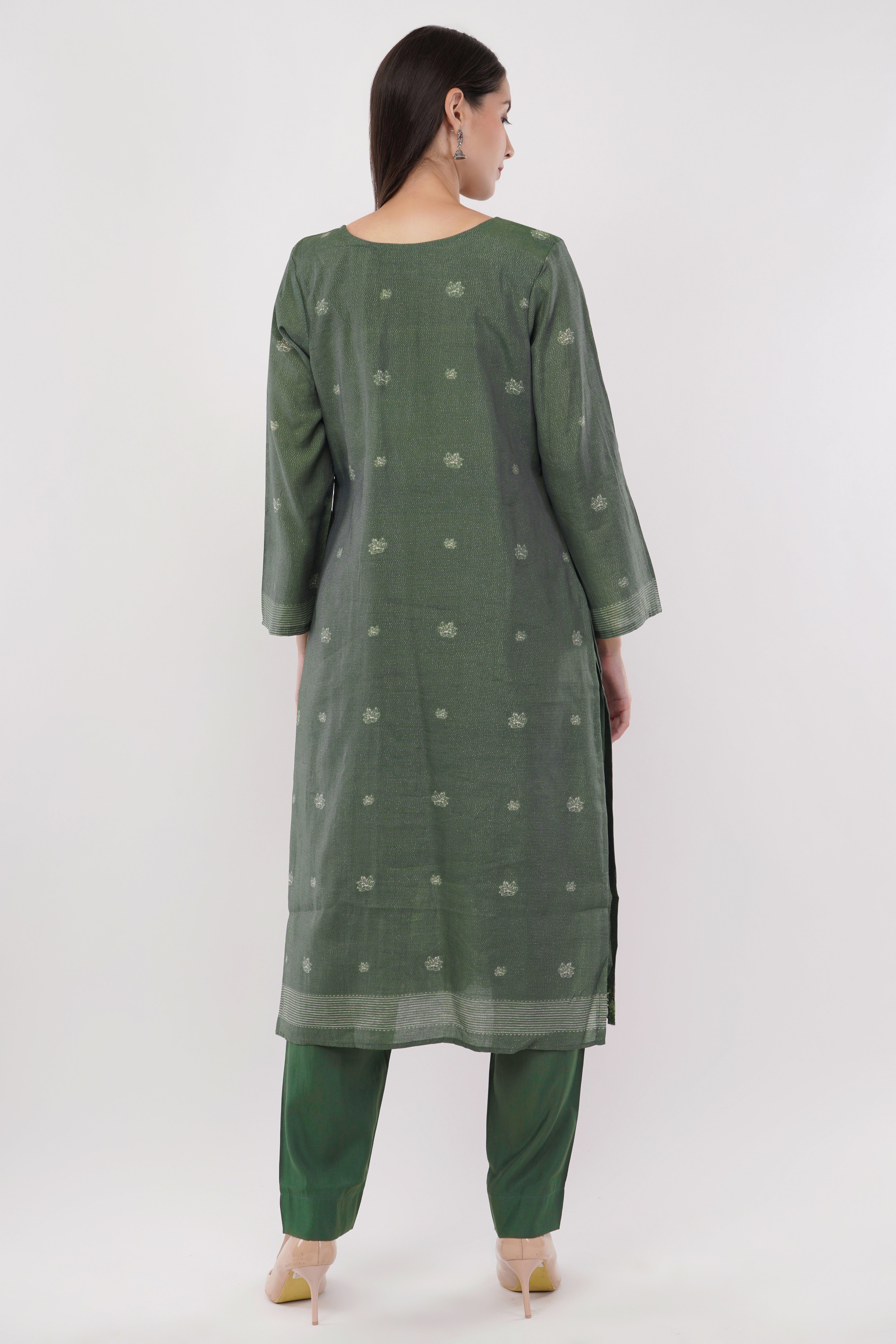 Olive Green Abstract Printed Suit Set - Set Of 3