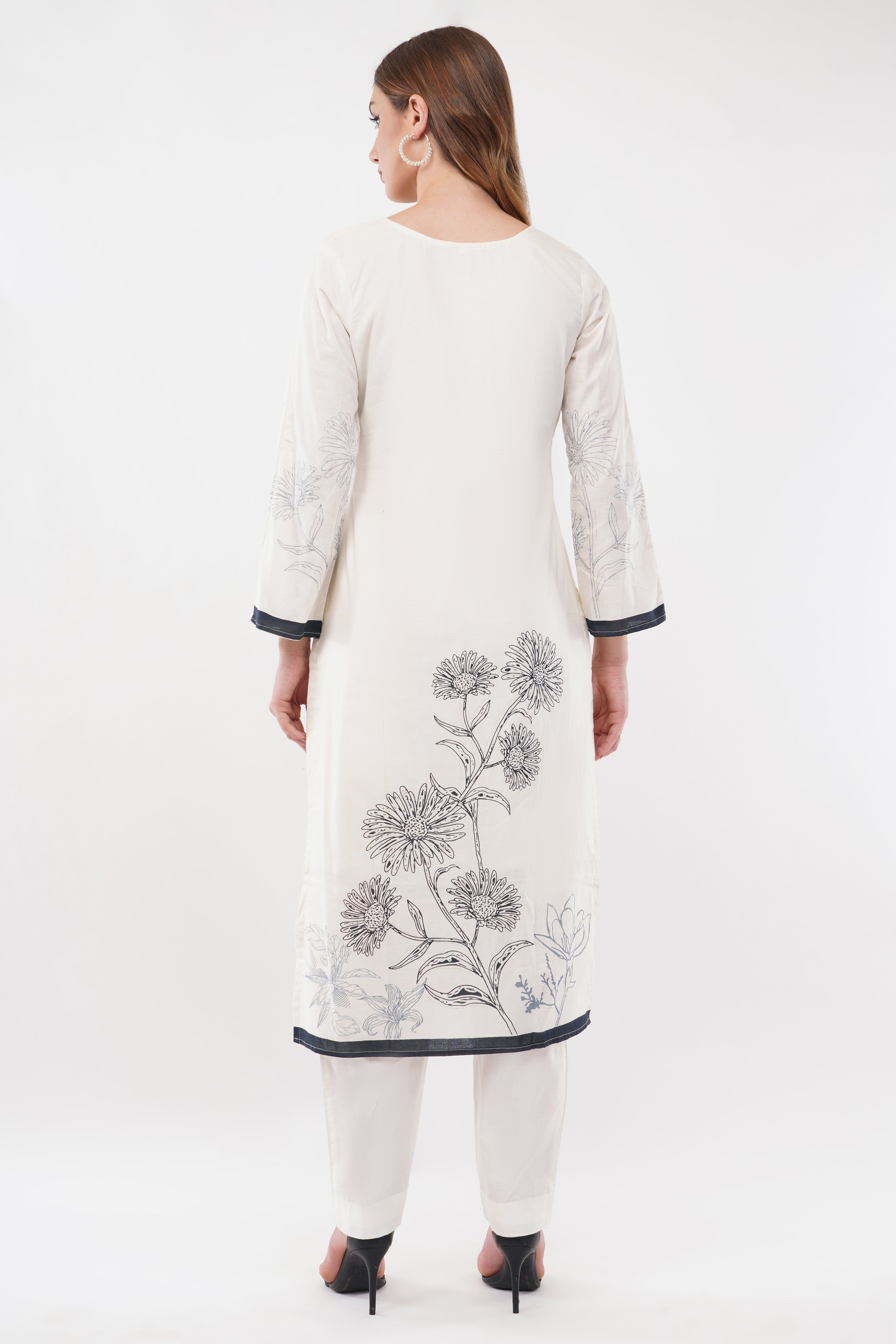 Printed & Embroidered Off-White Suit Set - Set Of 3