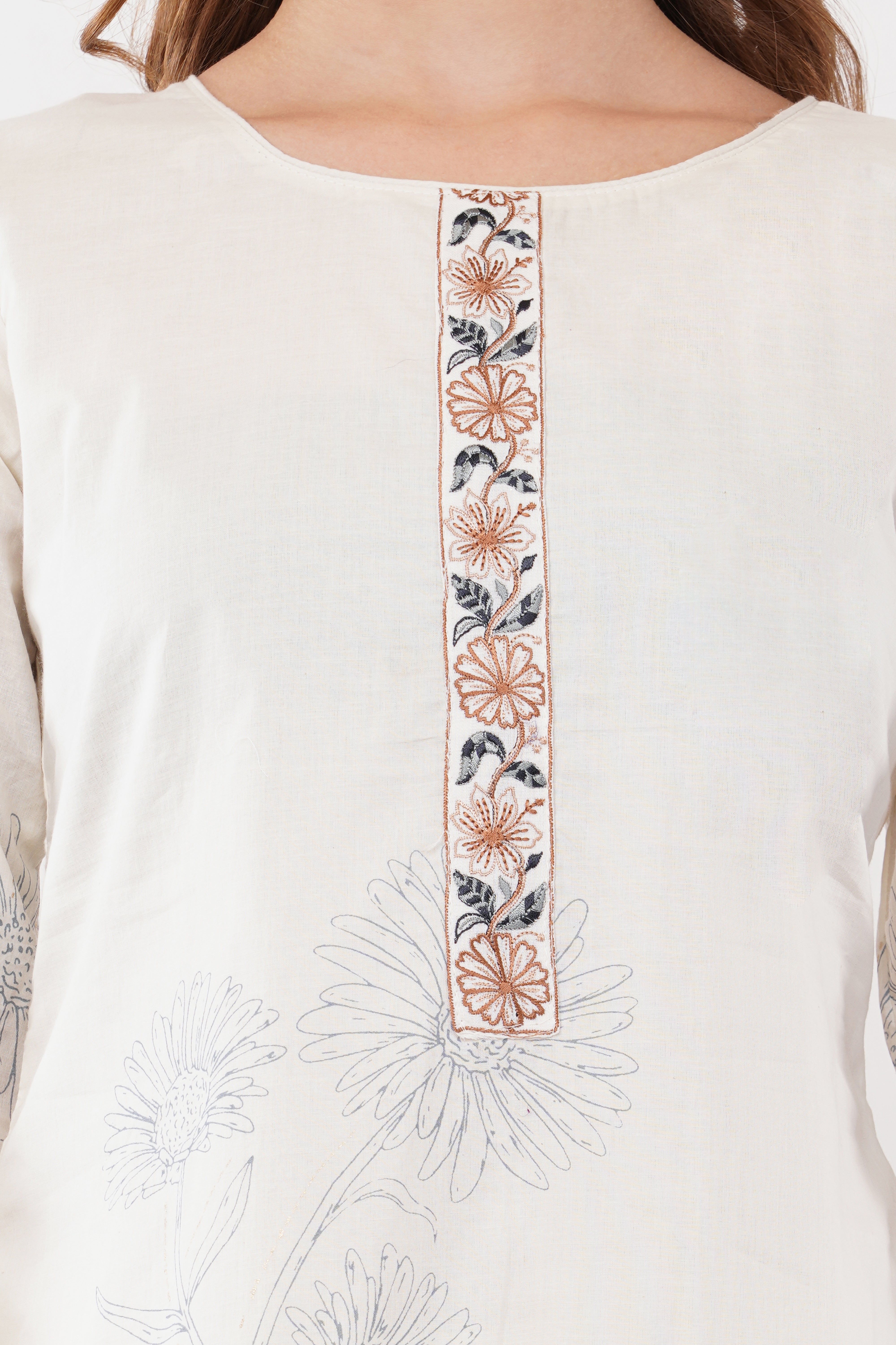 Printed & Embroidered Off-White Suit Set - Set Of 3