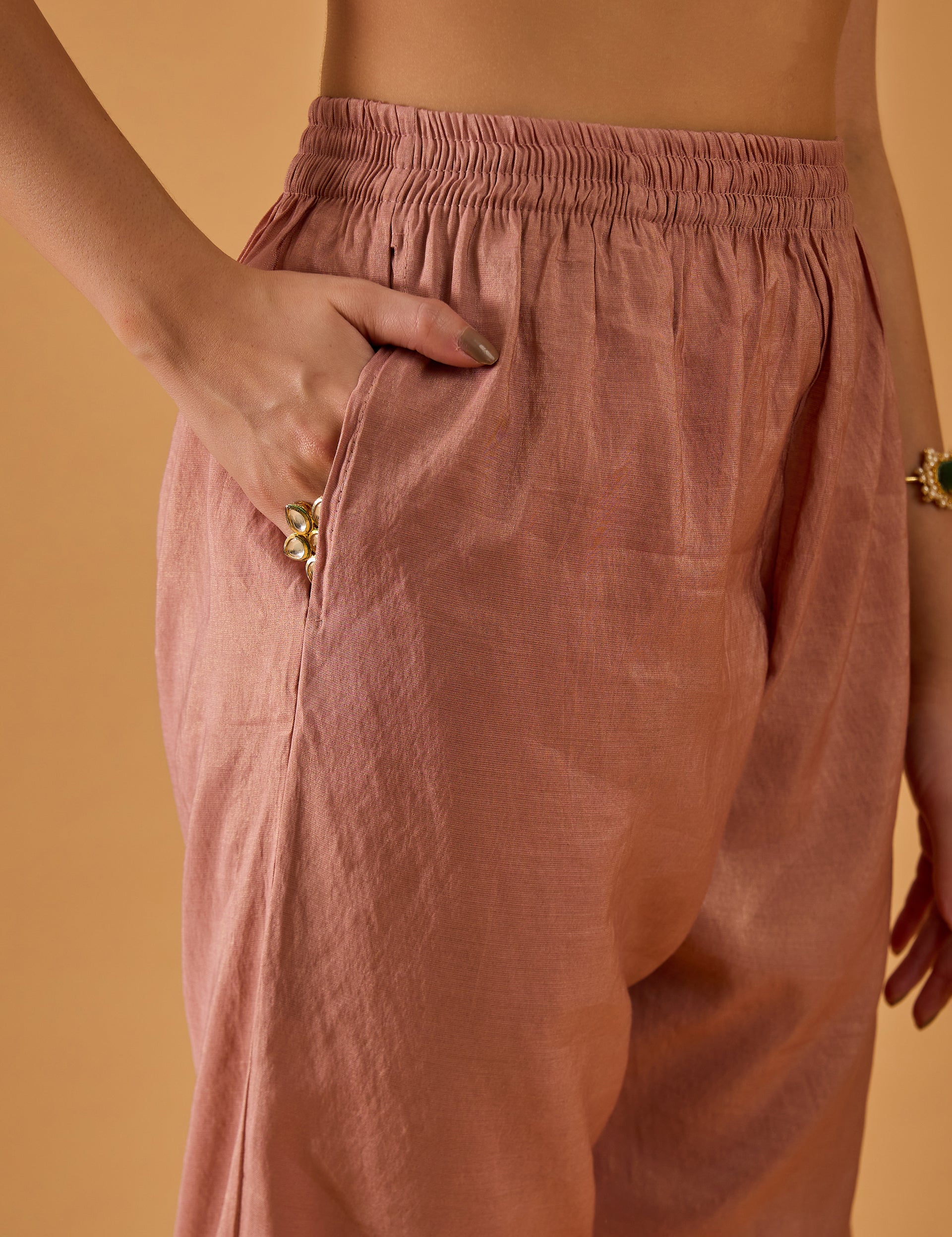 dhartii Peachy Pink Embroidered Silk Blend Kurta set