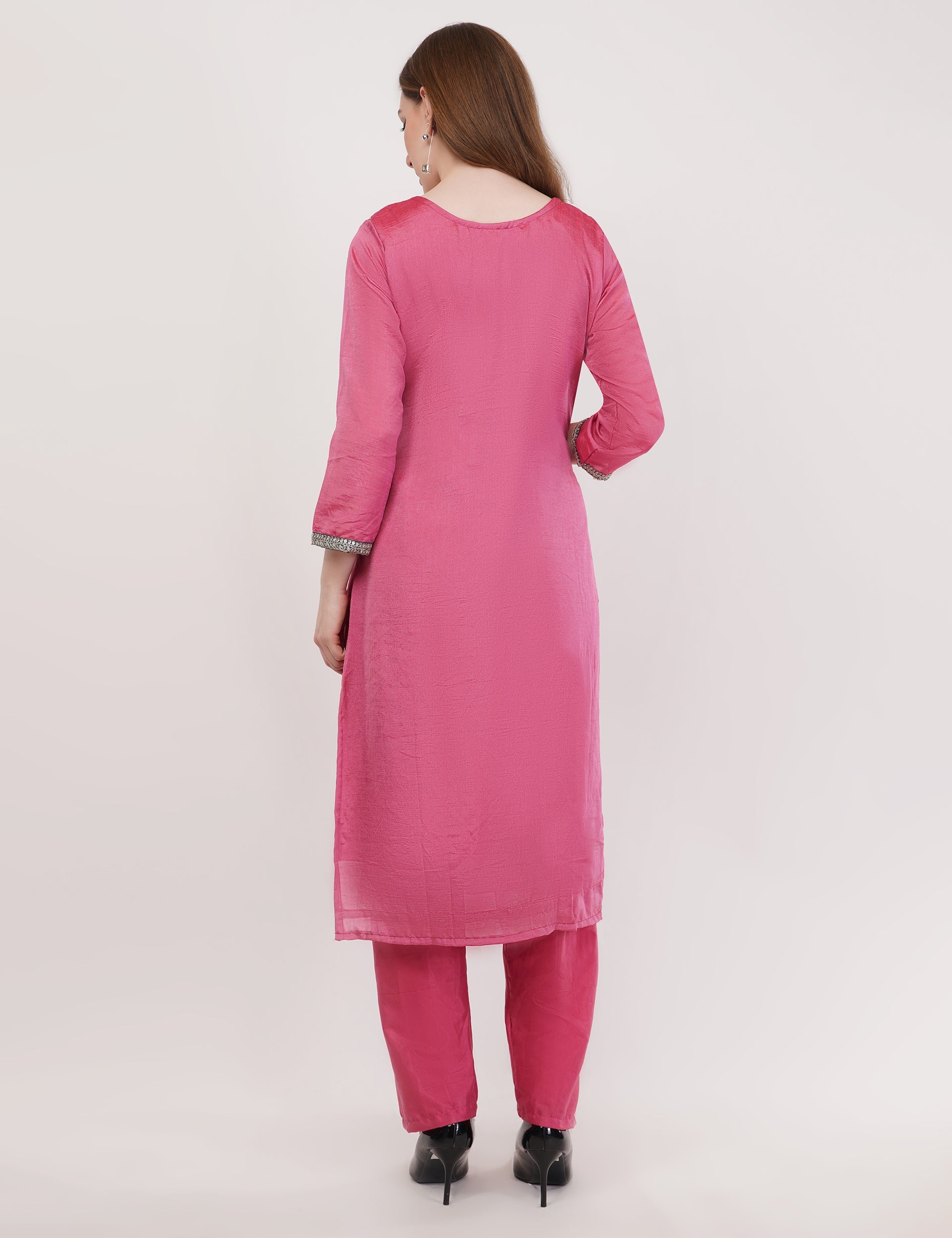 Pink Vichitra Silk Vichitra Silk Suit With Multi Thread & Zari Embroidery Stitch - Set Of 3