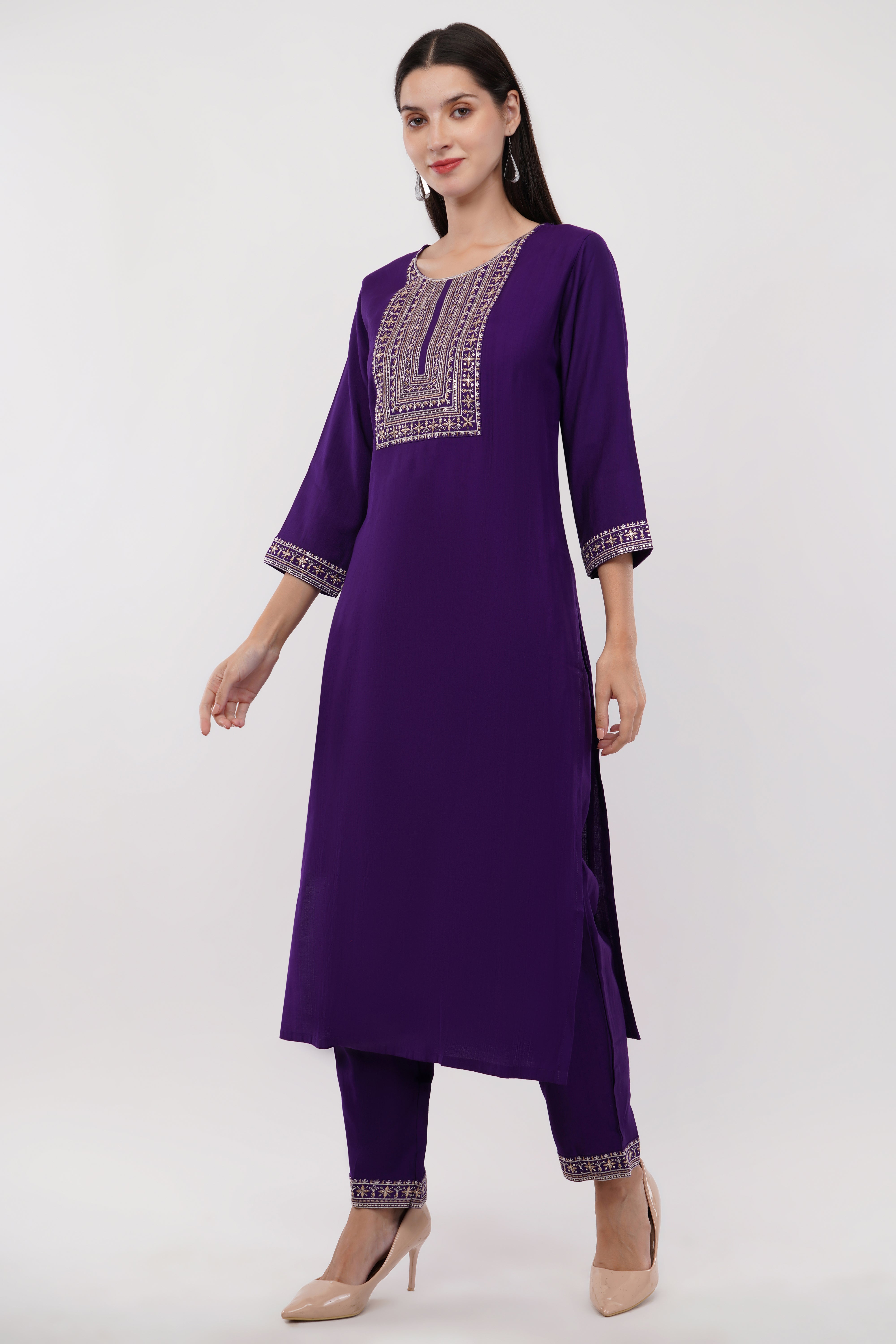 Purple Silk Straight Suit With Dupatta - Set Of 3