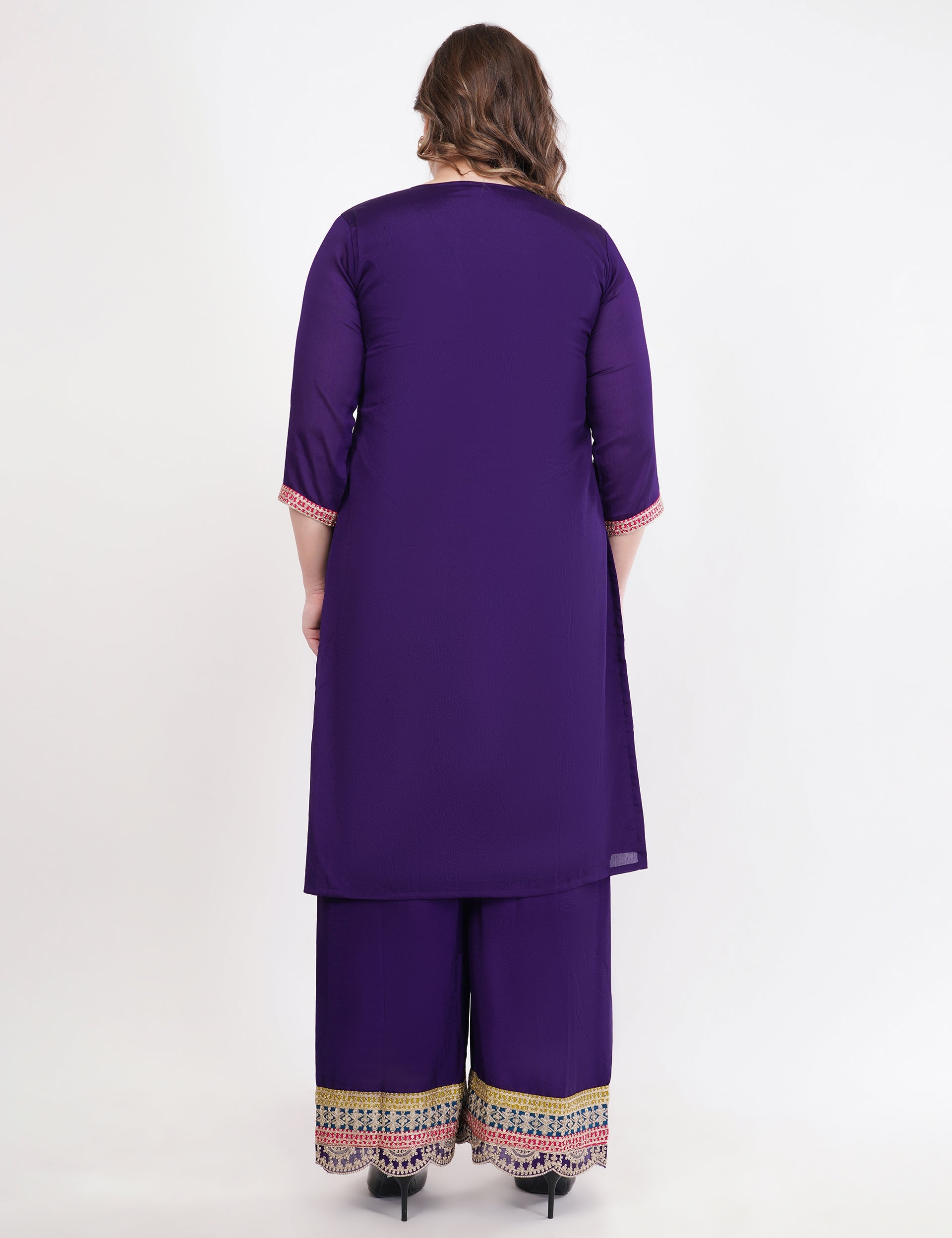 Purple Chinon With Emboidery Work Suit - Set Of 3