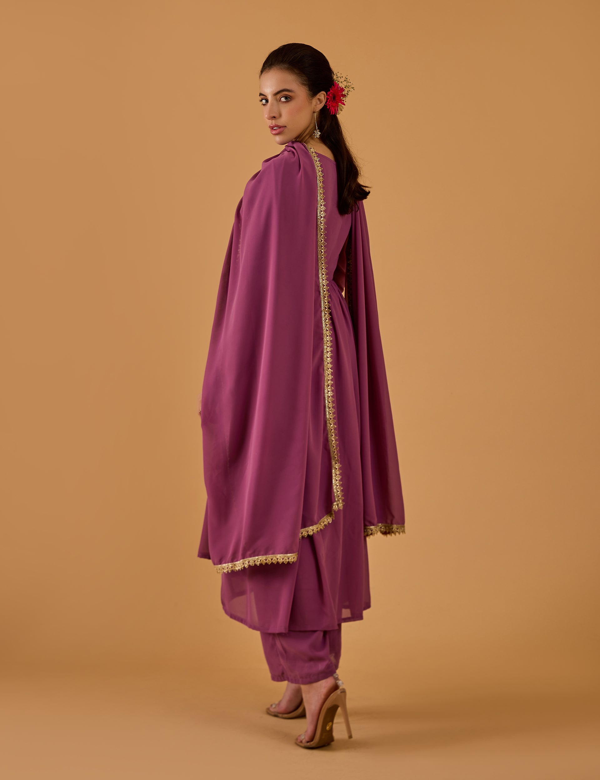 dhartii Solid Purple Embroidered Georgette Suit Set