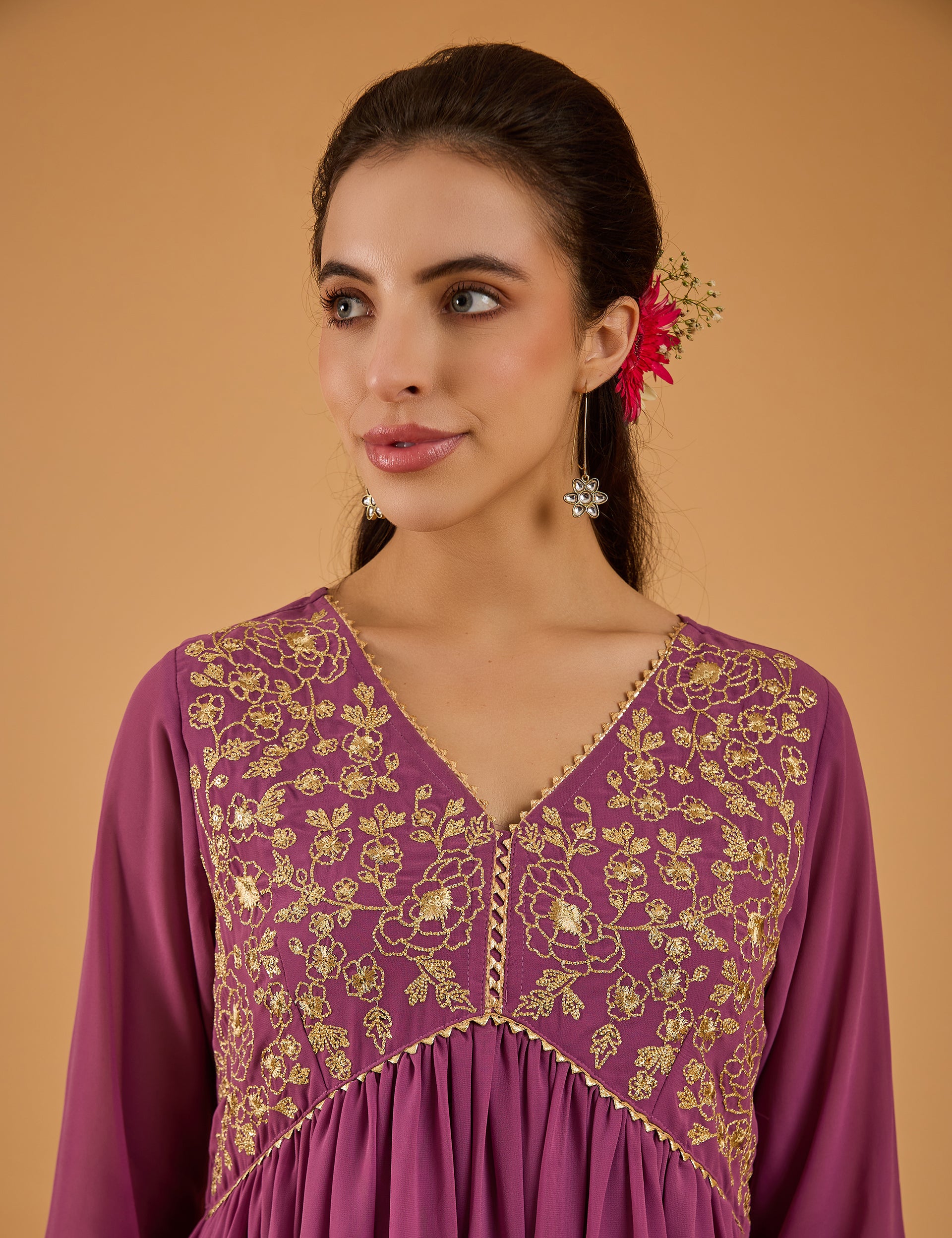 dhartii Solid Purple Embroidered Georgette Suit Set