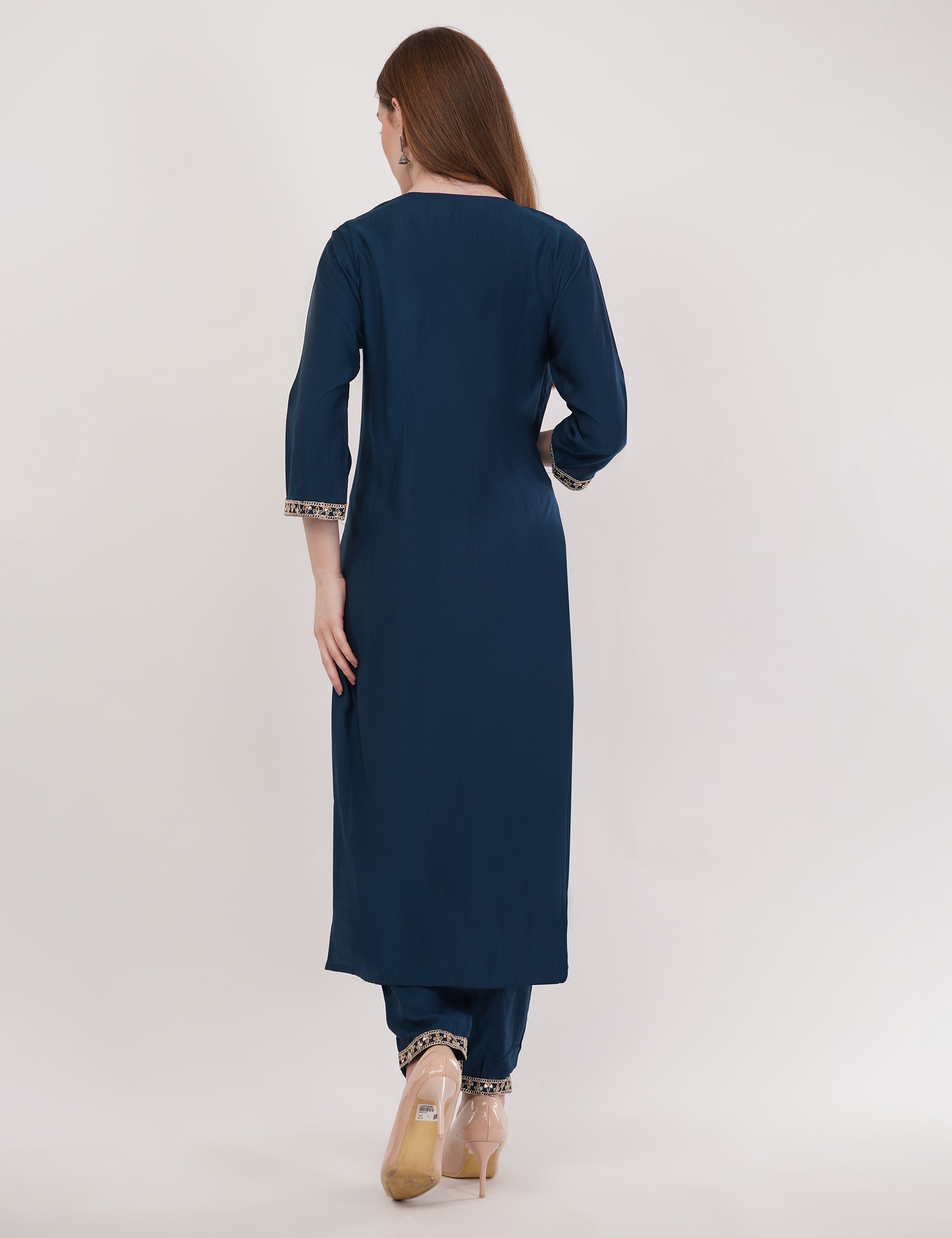 Teal Blue Silk Straight Suit With Dupatta - Set Of 3
