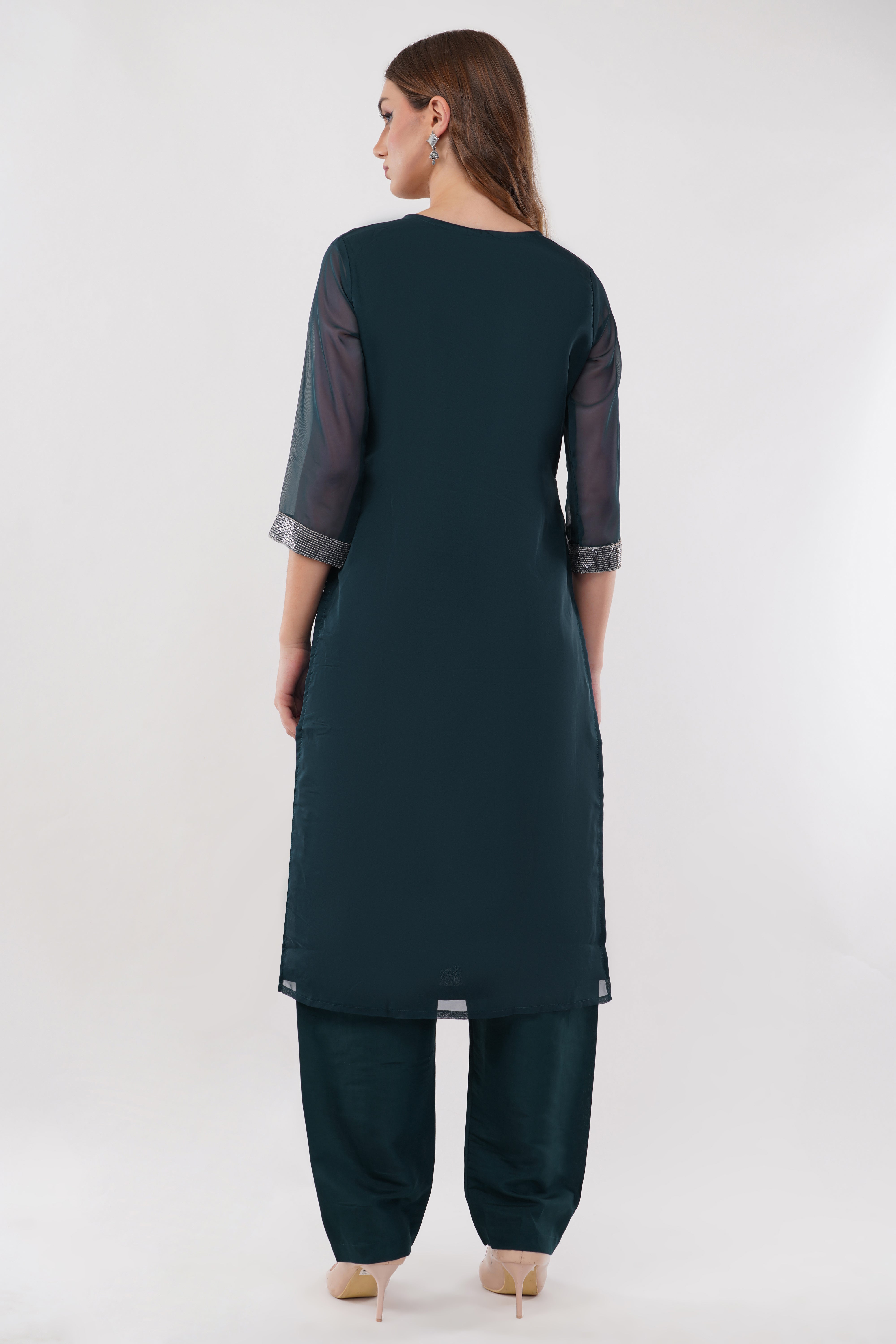 Teal Green Embroidered Suit Set - Set Of 3