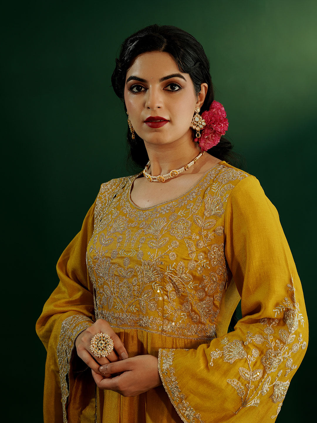 dhartii Opulent Yellow Intricate Embroidered Floor Length Anarkali Set with Scallopped Dupatta (2 Piece Set)