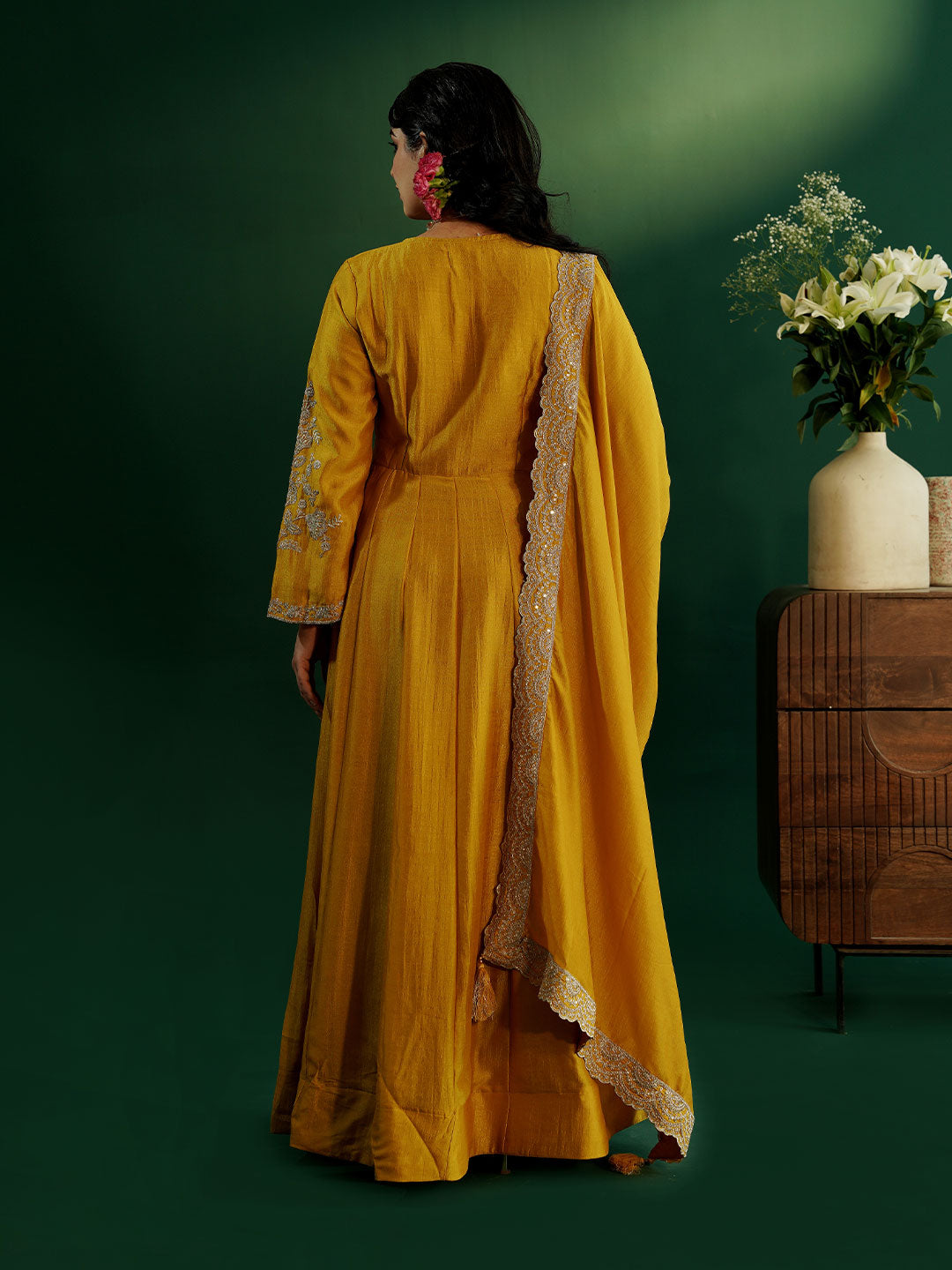 dhartii Opulent Yellow Intricate Embroidered Floor Length Anarkali Set with Scallopped Dupatta (2 Piece Set)