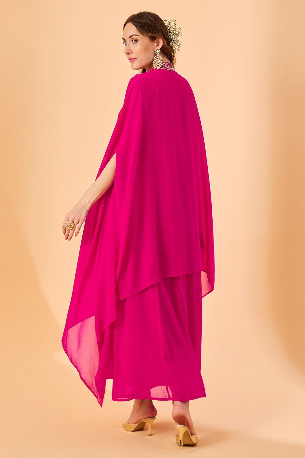 dhartii Fuchsia Pink Aura Georgette Embroidered Fusion Set