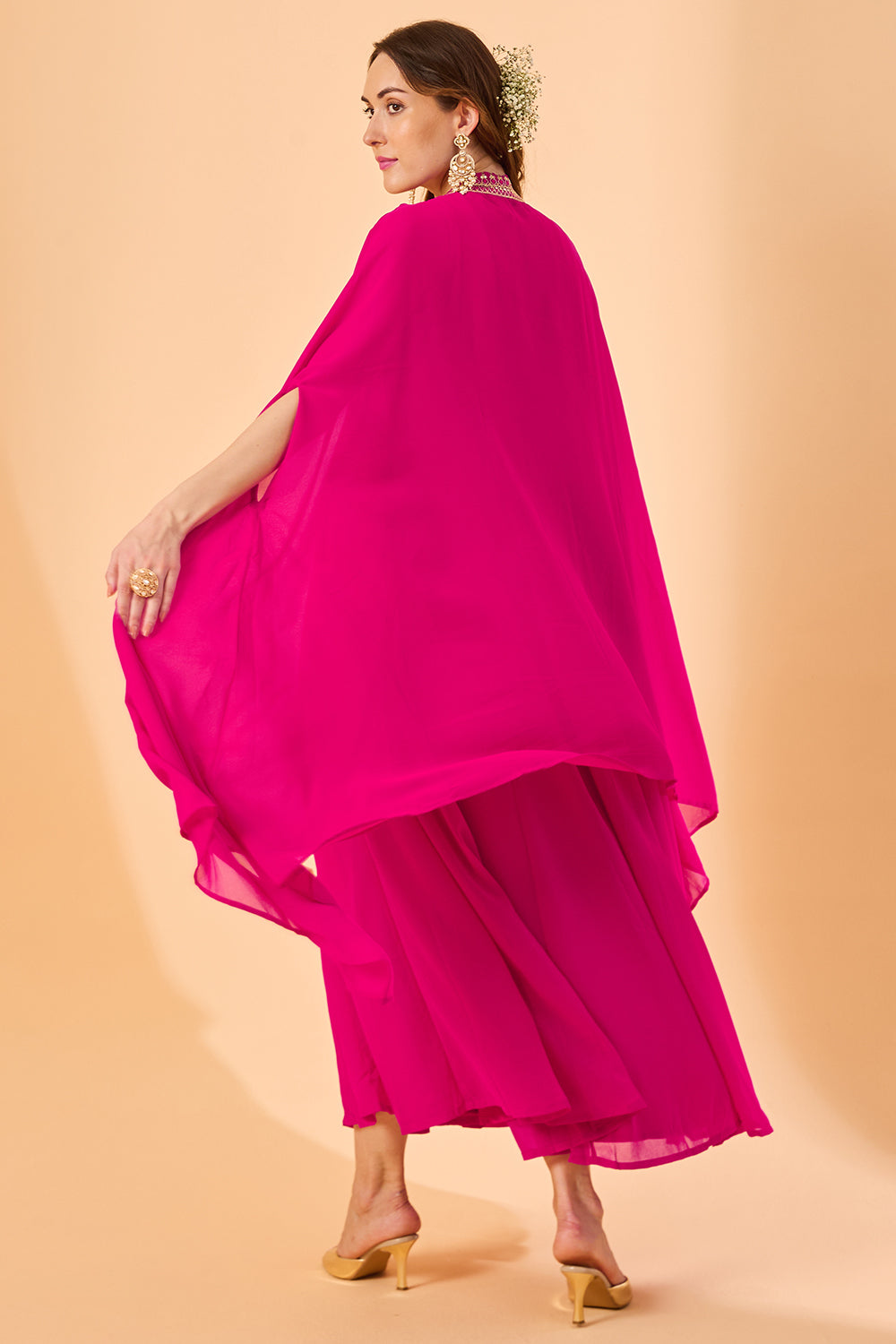 dhartii Fuchsia Pink Aura Georgette Embroidered Fusion Set