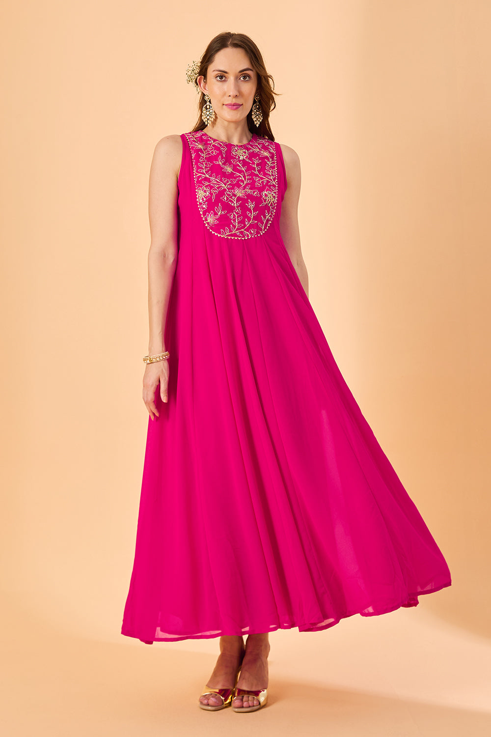 dhartii Fuchsia Pink Aura Georgette Embroidered Fusion Set