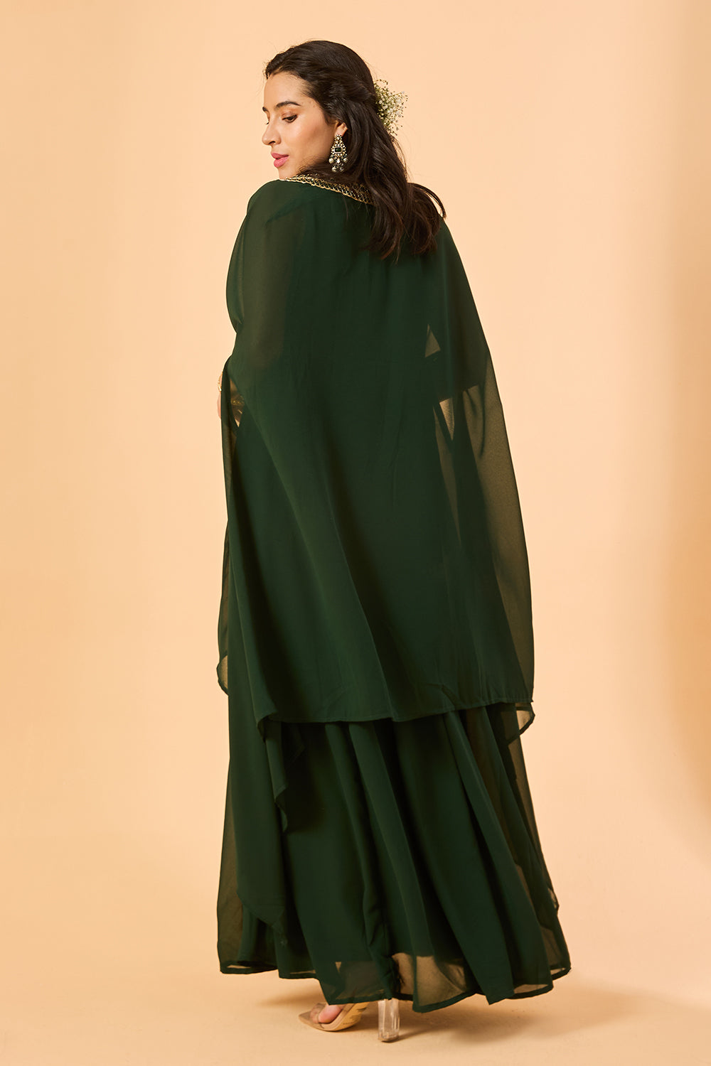dhartii Dark green Embroidered Georgette Fusion Set