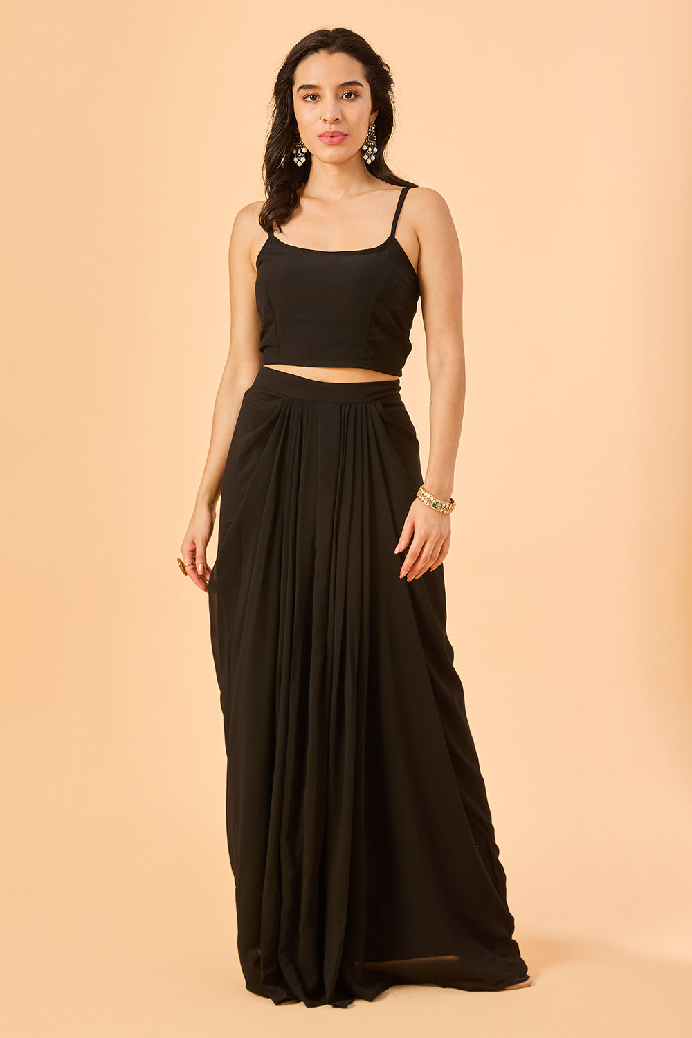 dhartii Black Embroidered Georgette Fusion Set