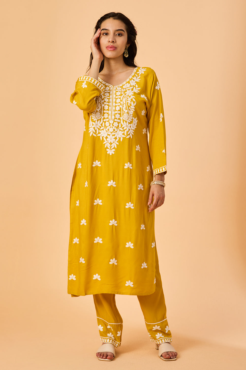 dhartii Yellow Bloom Ethnic Rayon Suit Set