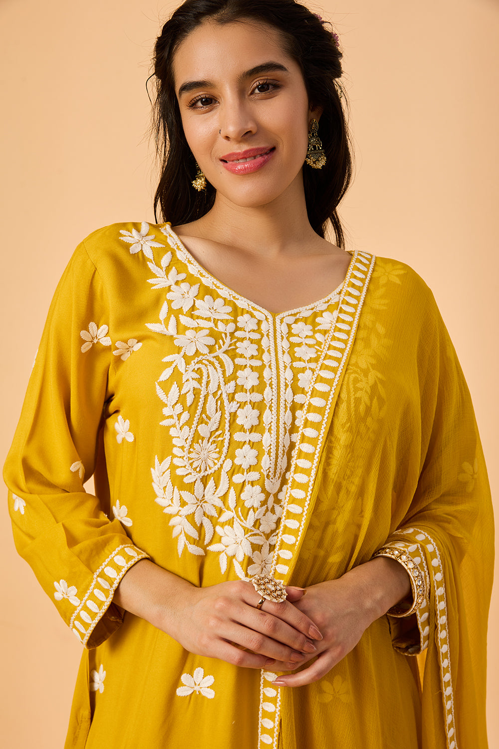 dhartii Yellow Bloom Ethnic Rayon Suit Set