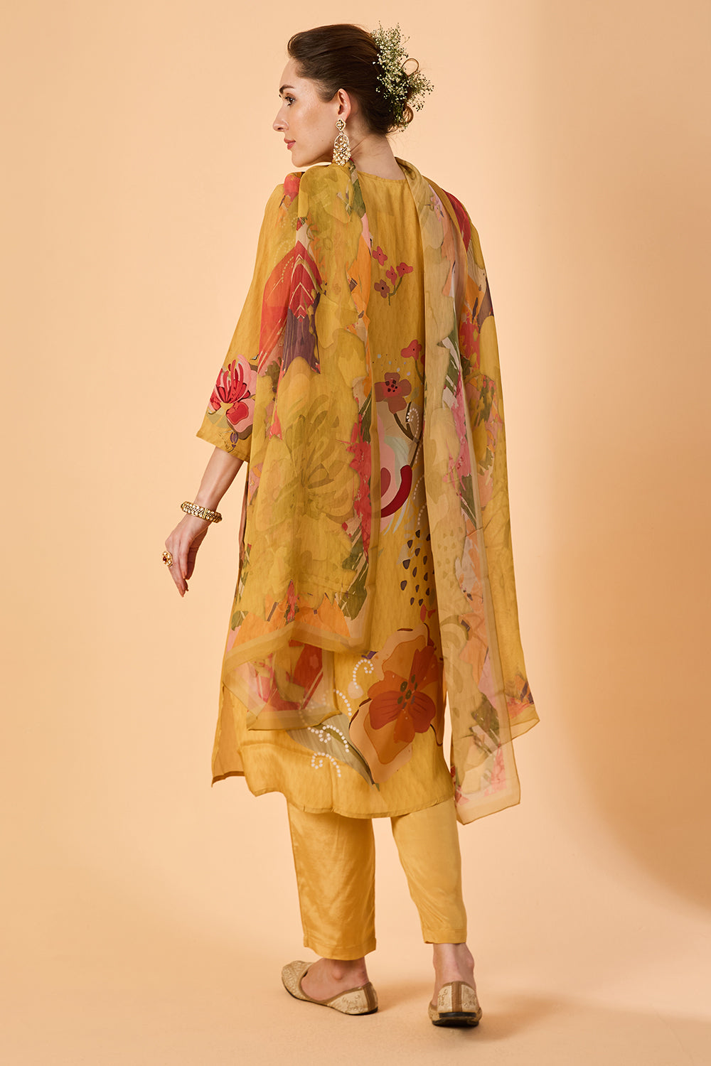 dhartii Yellow Golden Haze Abstract floral printed Crepe Suit Set