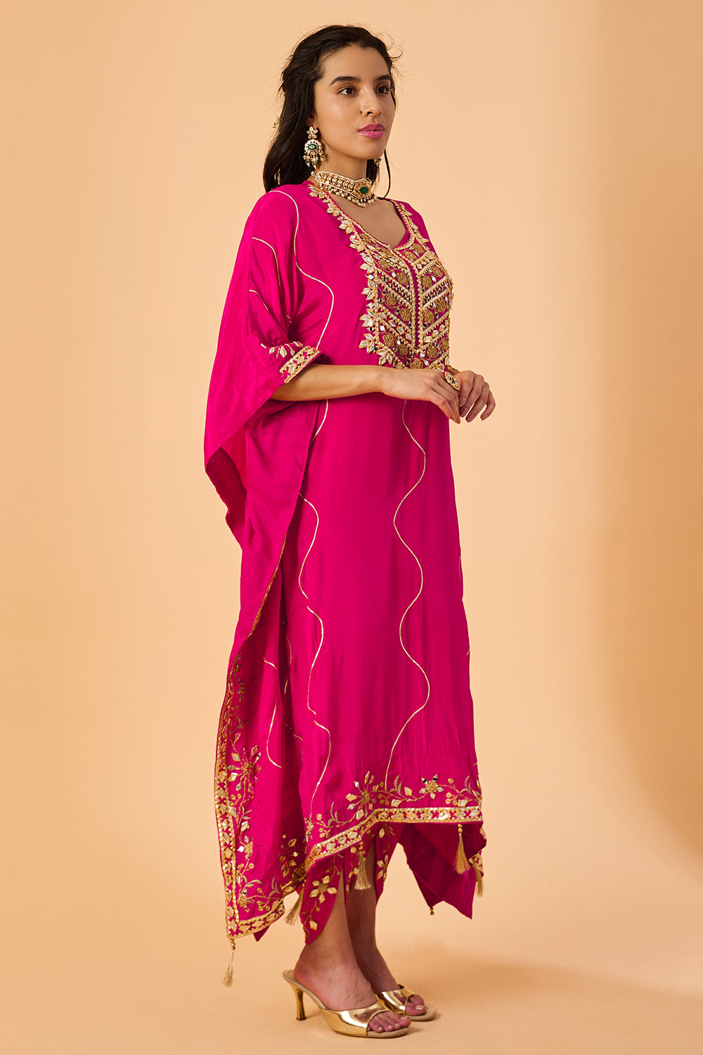 dhartii Pink Embroidered Crepe Fusion Kaftan Set