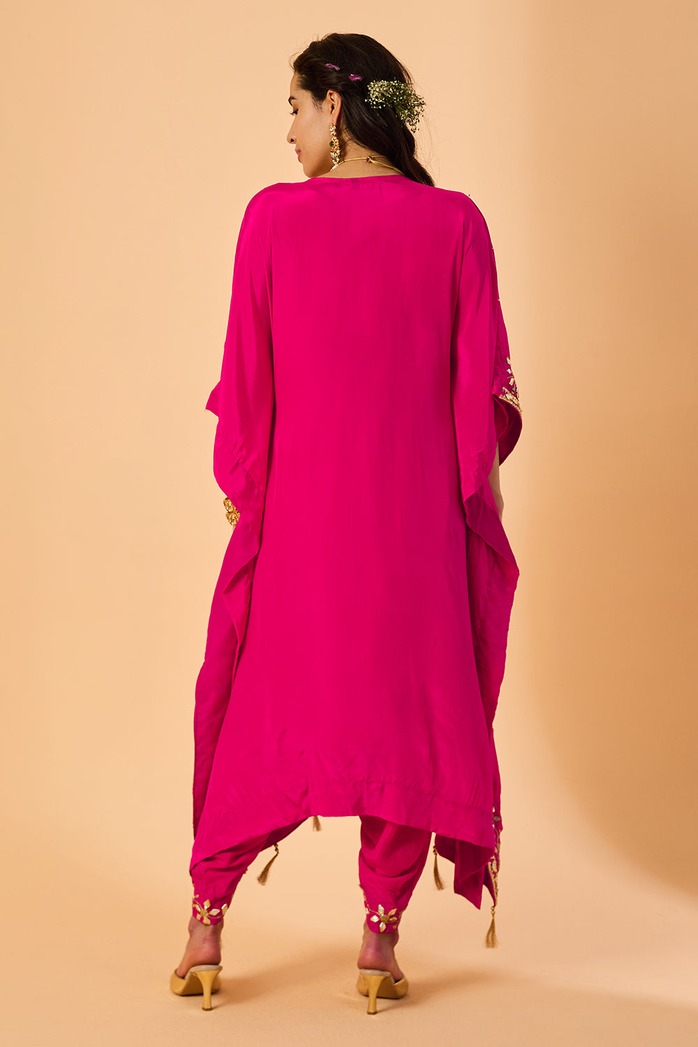 dhartii Pink Embroidered Crepe Fusion Kaftan Set