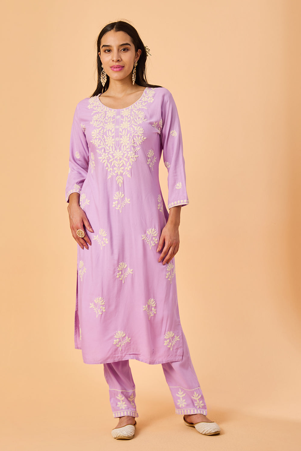 dhartii Lavender Embroidered Rayon Suit Set