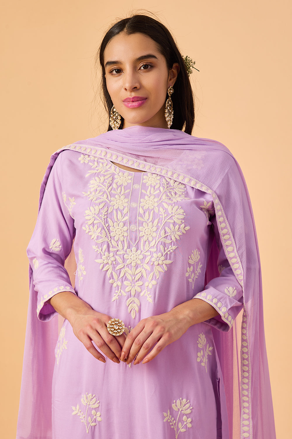 dhartii Lavender Embroidered Rayon Suit Set