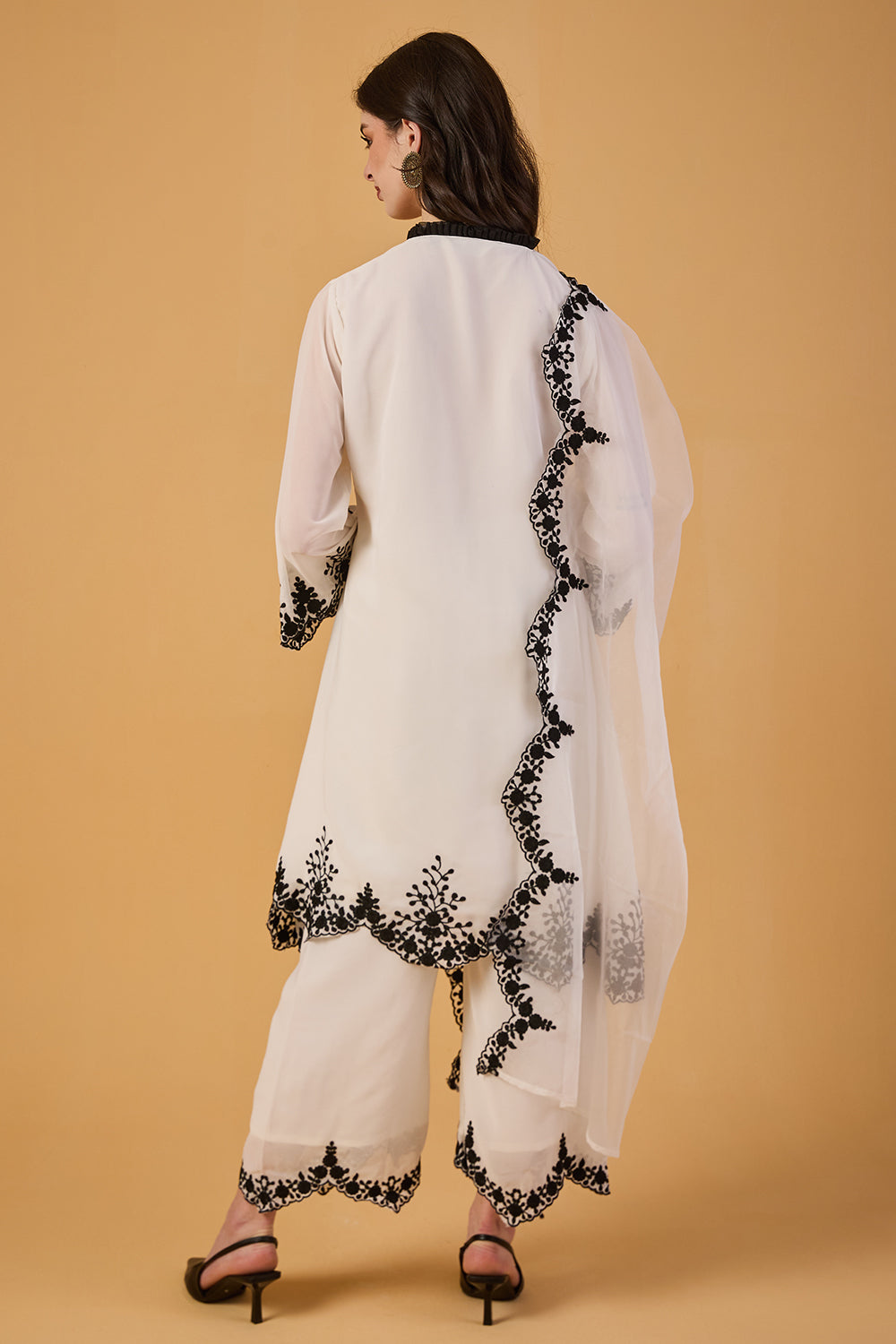 dhartii Elegant Off-White Embroidered Georgette Suit Set