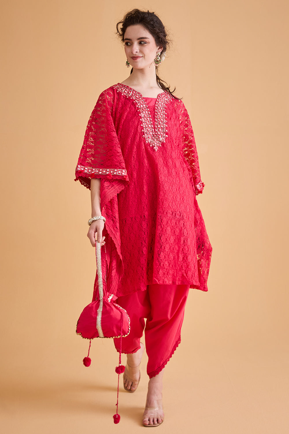 dhartii Pink Embroidered Fusion Kaftan Set