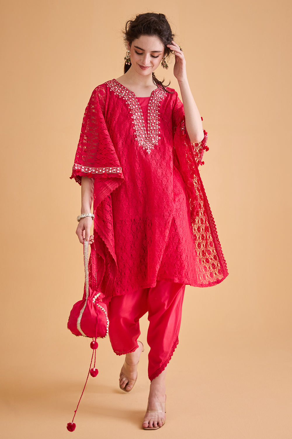 dhartii Pink Embroidered Fusion Kaftan Set
