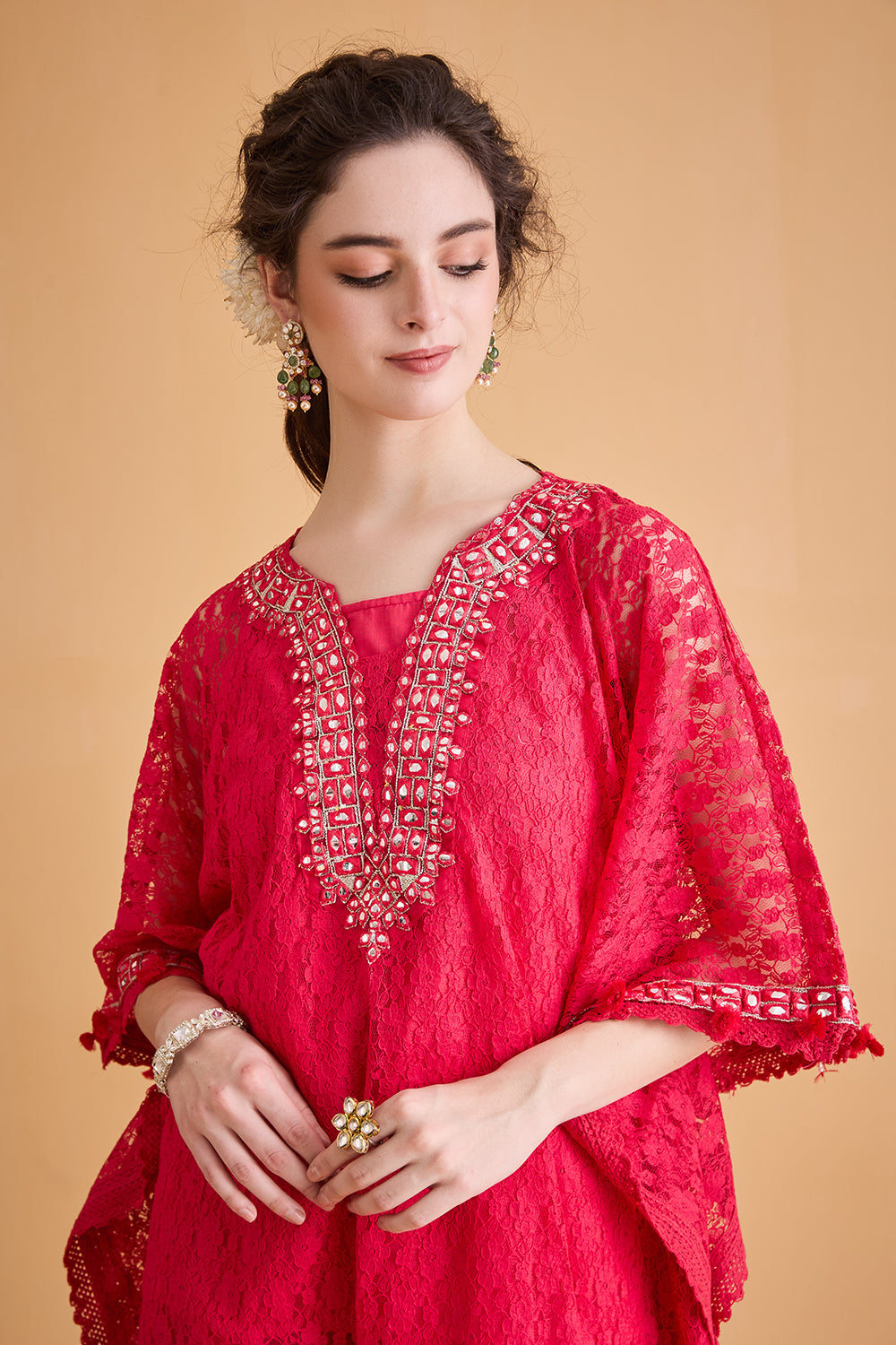 dhartii Pink Embroidered Fusion Kaftan Set
