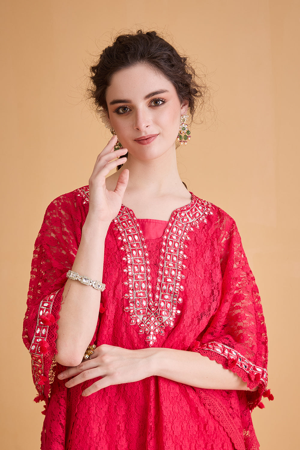 dhartii Pink Embroidered Fusion Kaftan Set