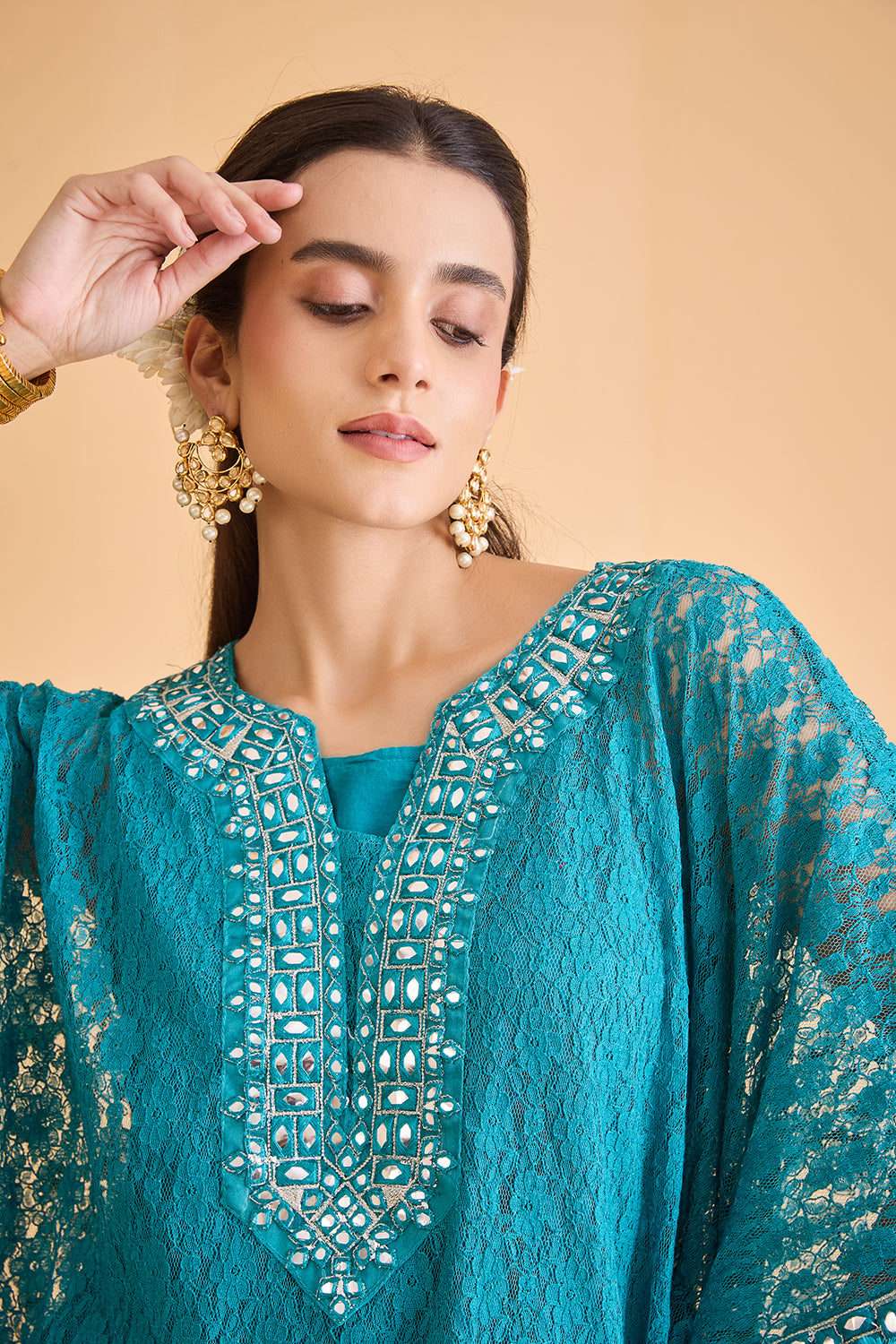 dhartii Turquoise Blue Embroidered Kaftan Set